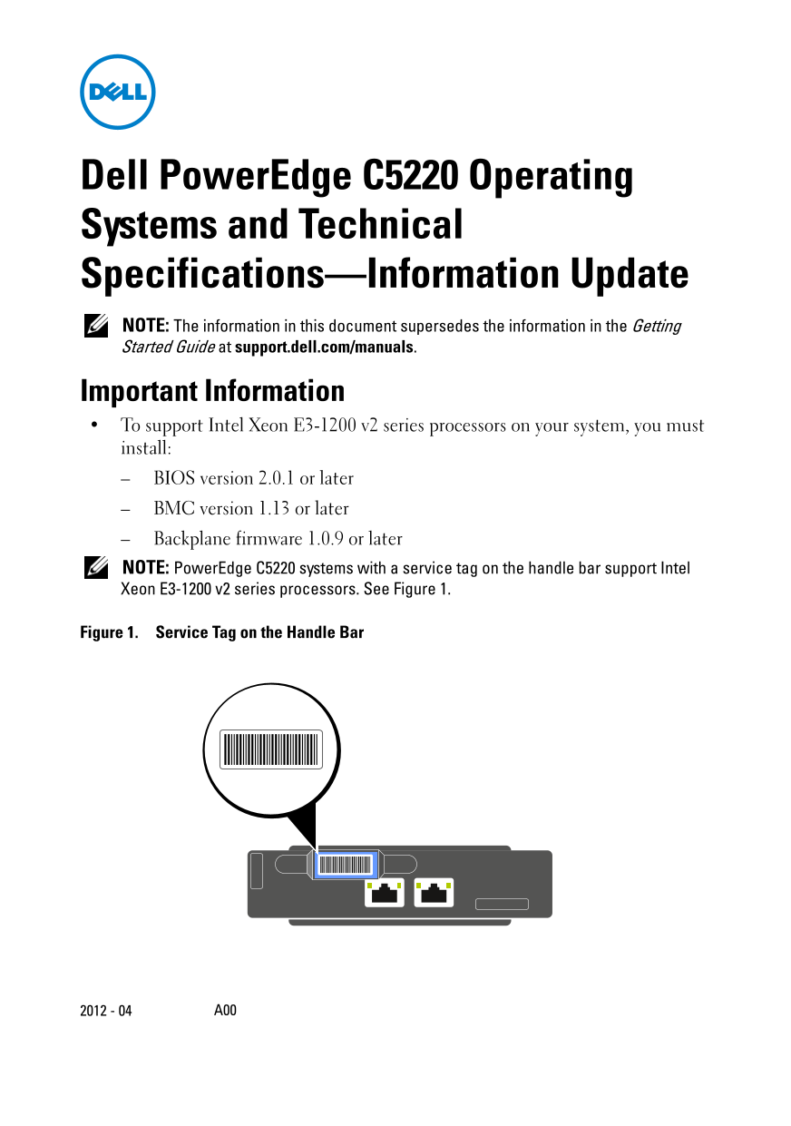 Dell PowerEdge C5220 Operating Systems and Technical Specifications—Information Update - Page 1