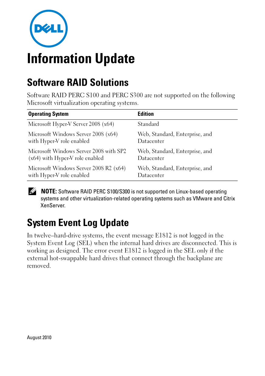 Dell Software RAID Solutions Update - Information Bulletin - Page 1
