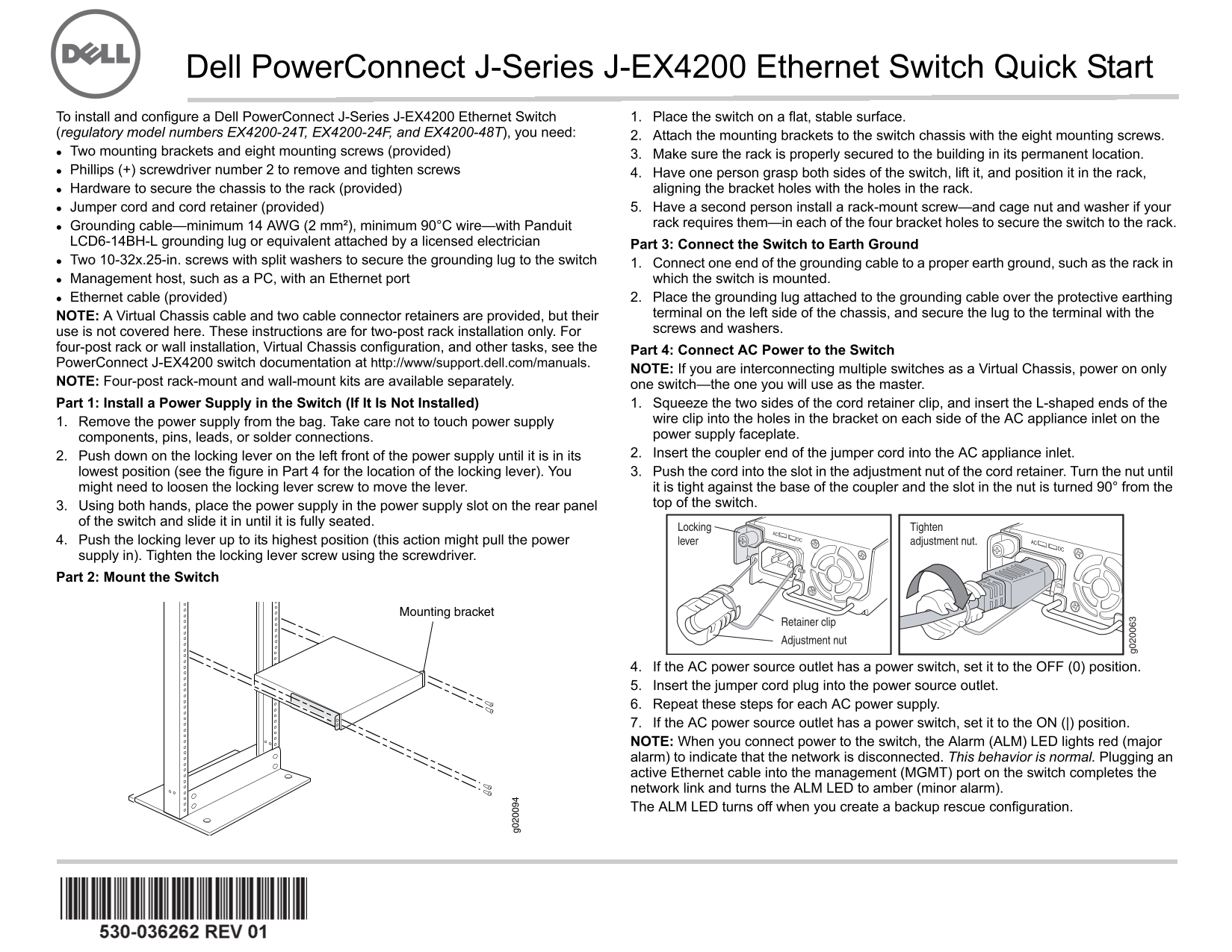 Dell PowerConnect J-EX4200-24t Ethernet Switch Quick Start Guide User Manual - Page 1