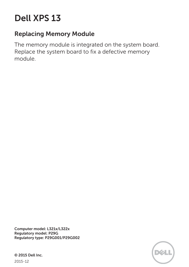 Dell XPS 13 - Replacing Memory Module Guide - Page 1