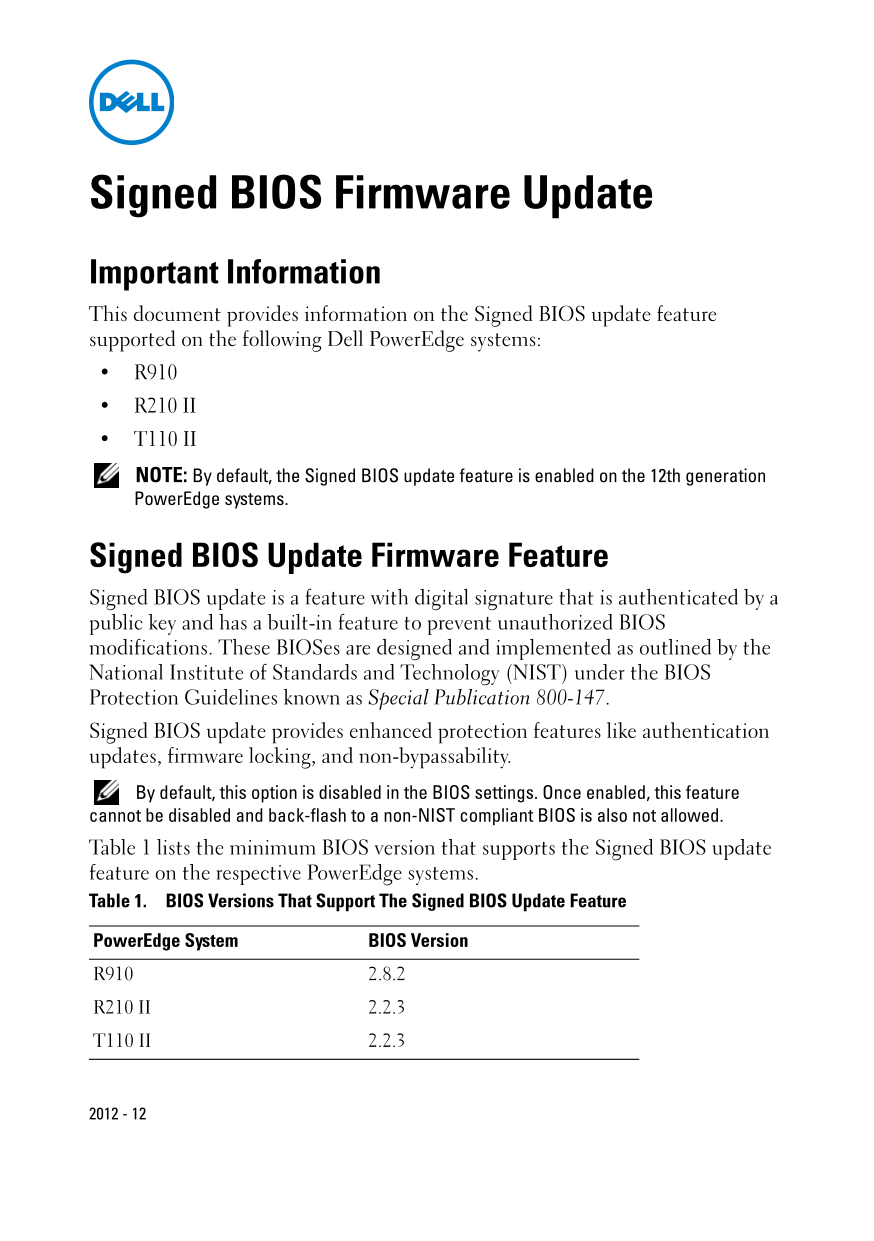 Dell Information Update - Signed BIOS Firmware Update User Manual - Page 1