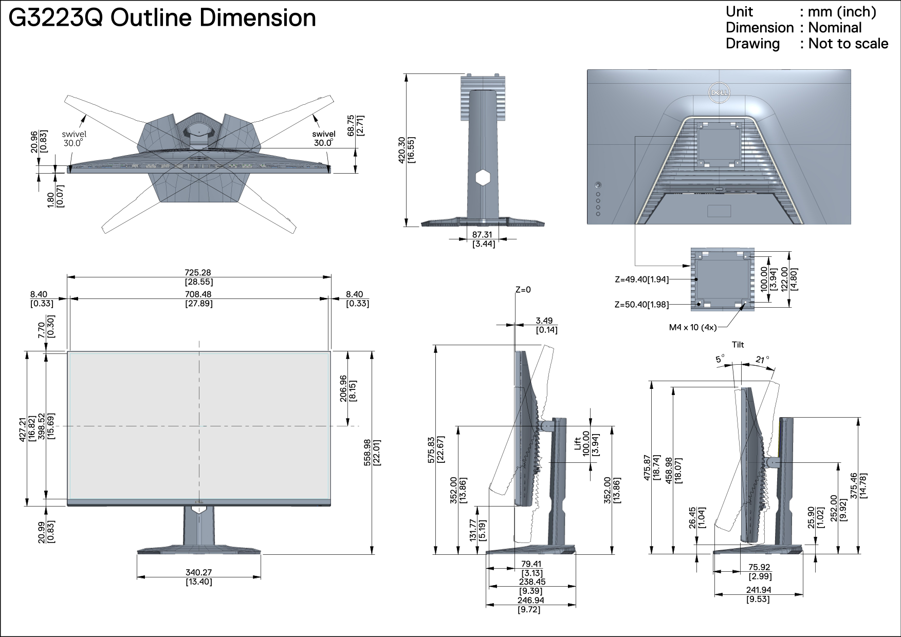 Dell G3223Q Monitor Outline Dimension - Page 1