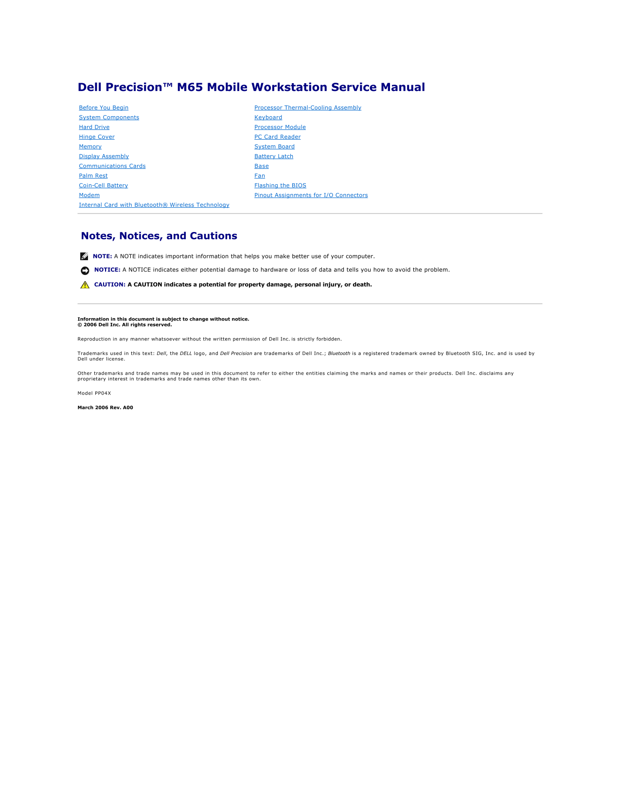 Dell Precision M65 Mobile Workstation Service Manual - Page 1