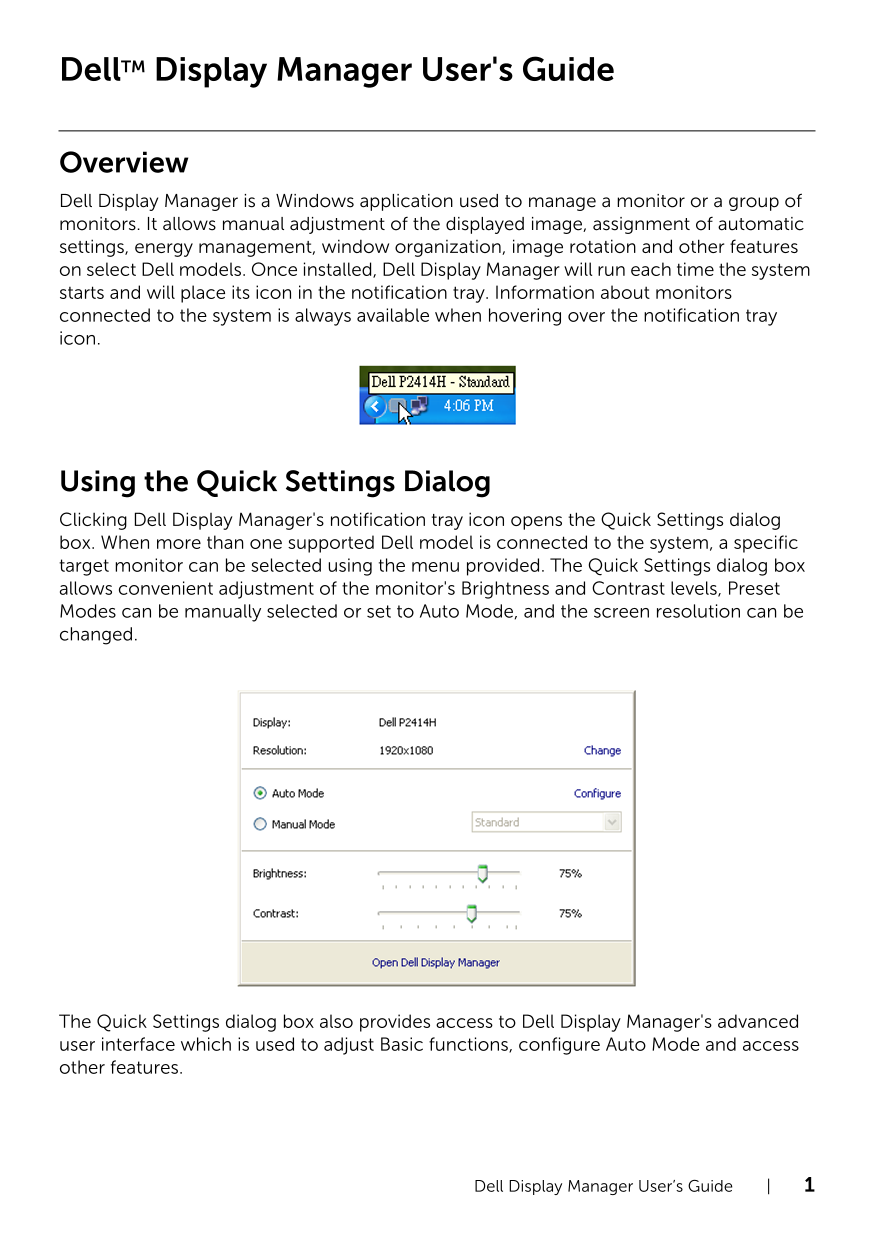 Dell E2214Hv Monitor (China Only) Display Manager User's Guide - Page 1