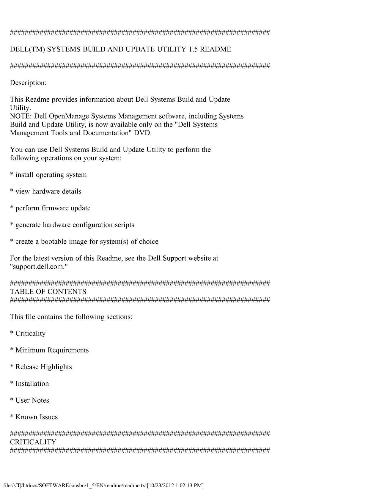 Dell Systems Build and Update Utility Version 1.5 Readme - Page 1