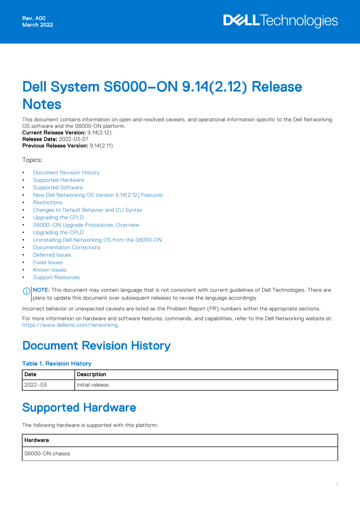 Dell System S6000-ON 9.14.2.12 Release Notes - Page 1
