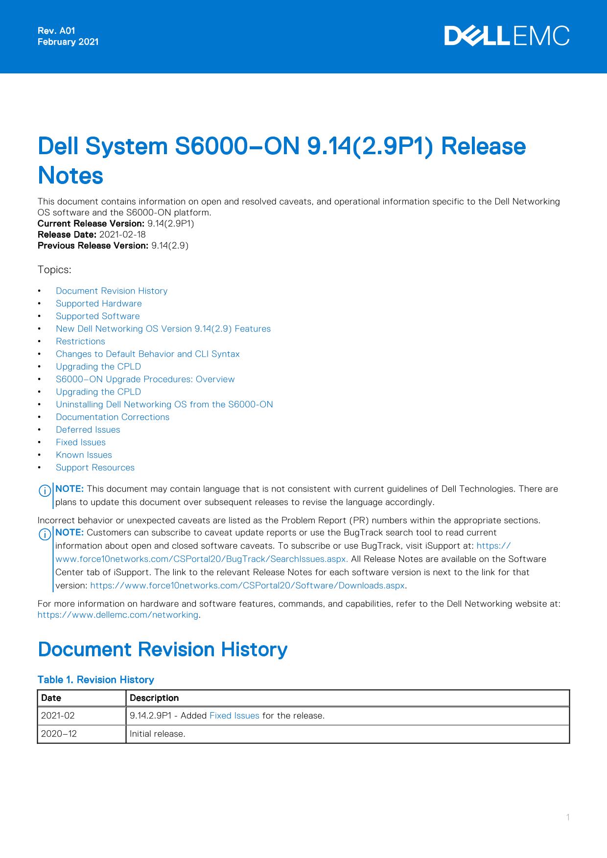 Dell System S6000-ON 9.14.2.9P1 Release Notes - Page 1