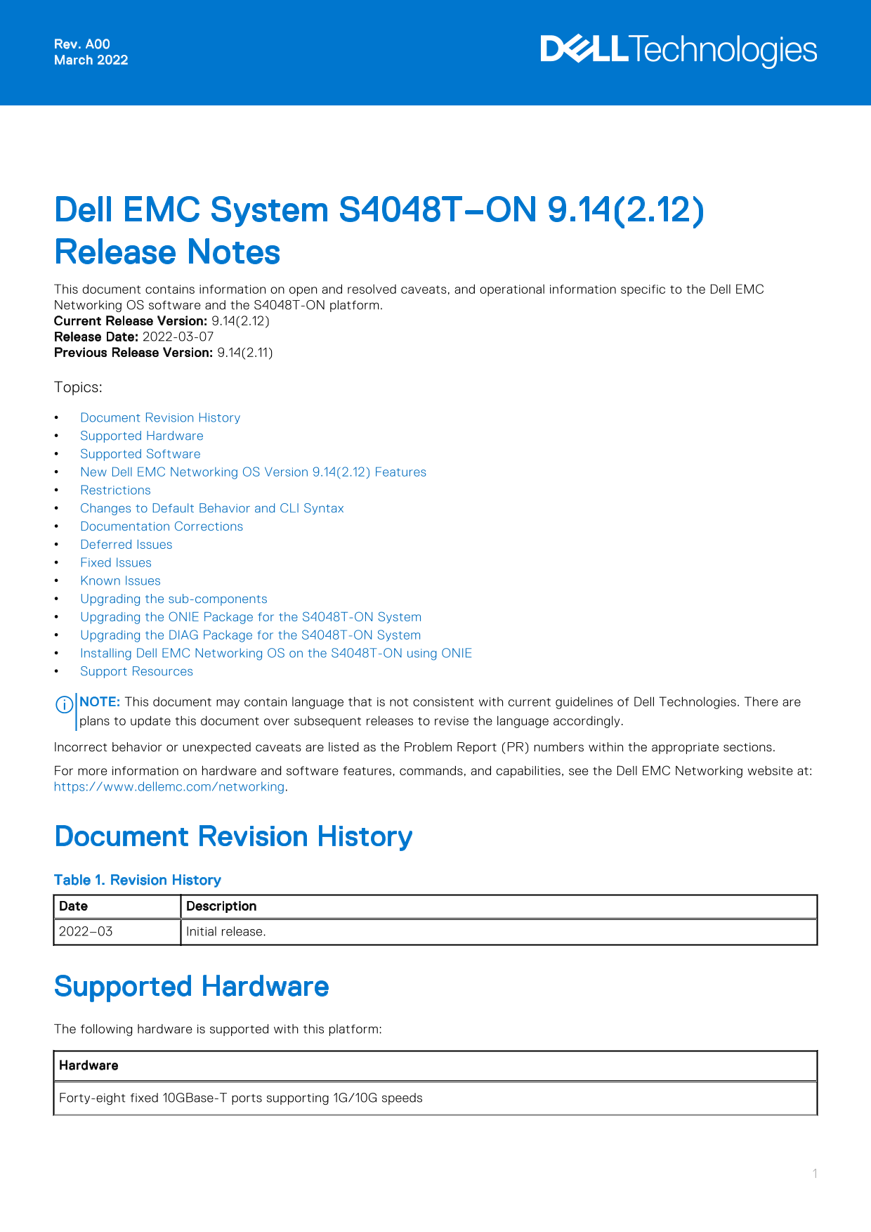 Dell EMC System S4048T-ON 9.14.2.12 Release Notes - Page 1