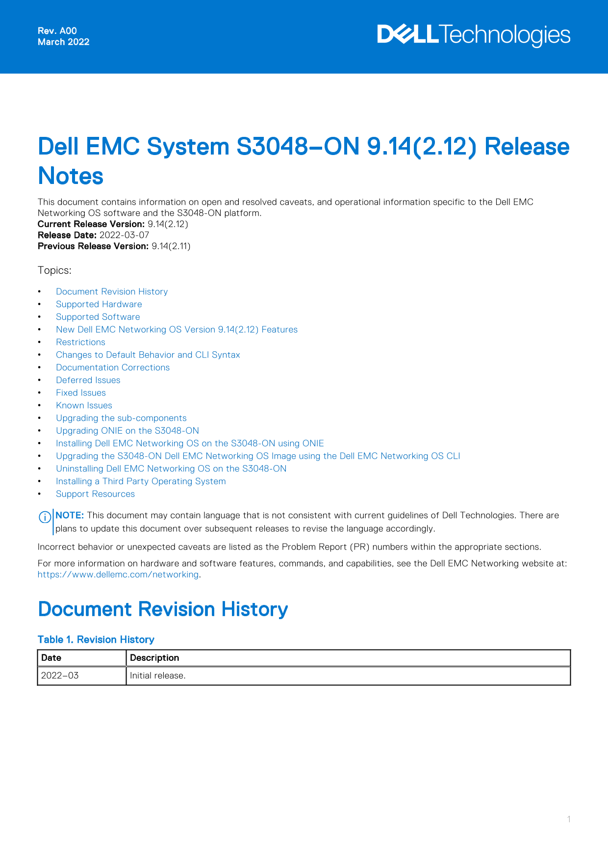 Dell EMC System S3048-ON 9.14.2.12 Release Notes - Page 1
