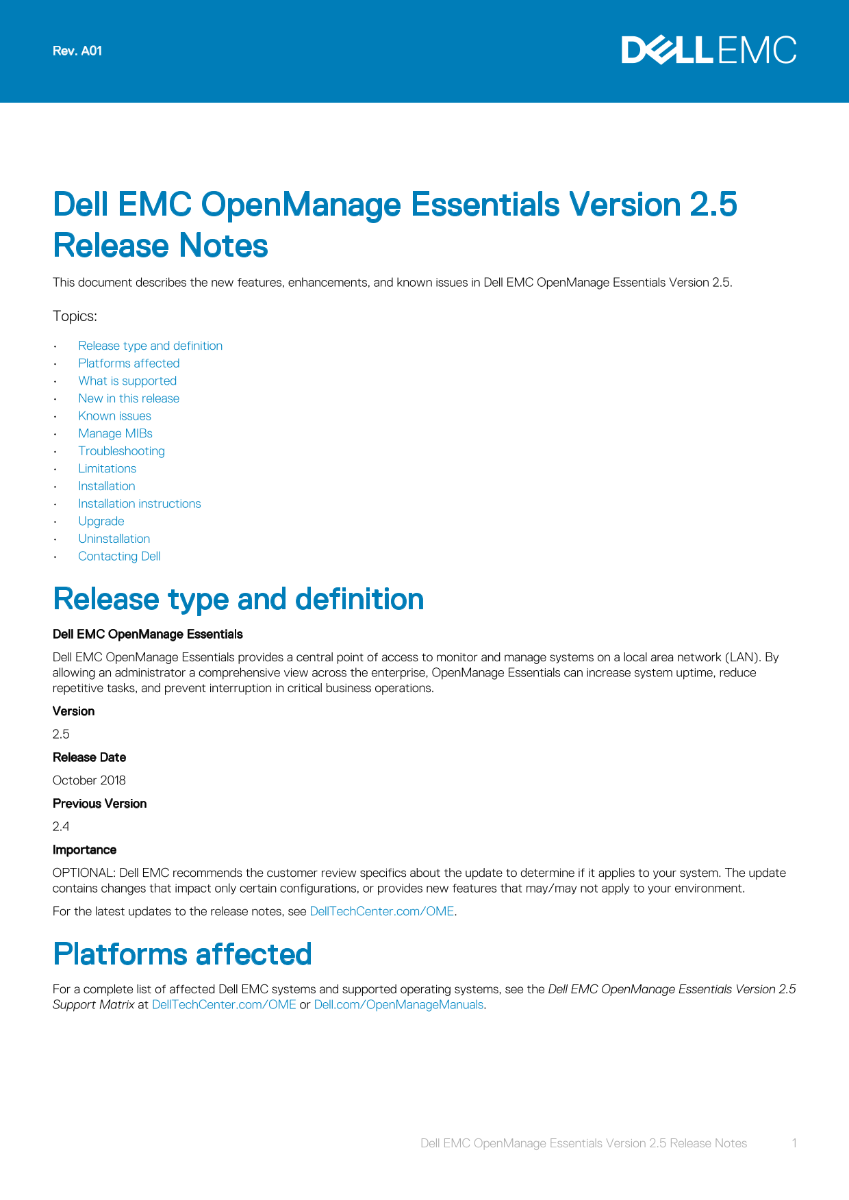 Dell EMC OpenManage Essentials Version 2.5 Release Notes - Page 1