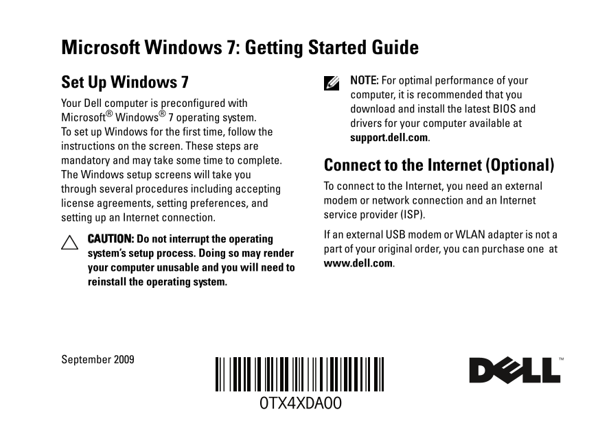Dell Windows® 7 Tech Sheet - Page 1