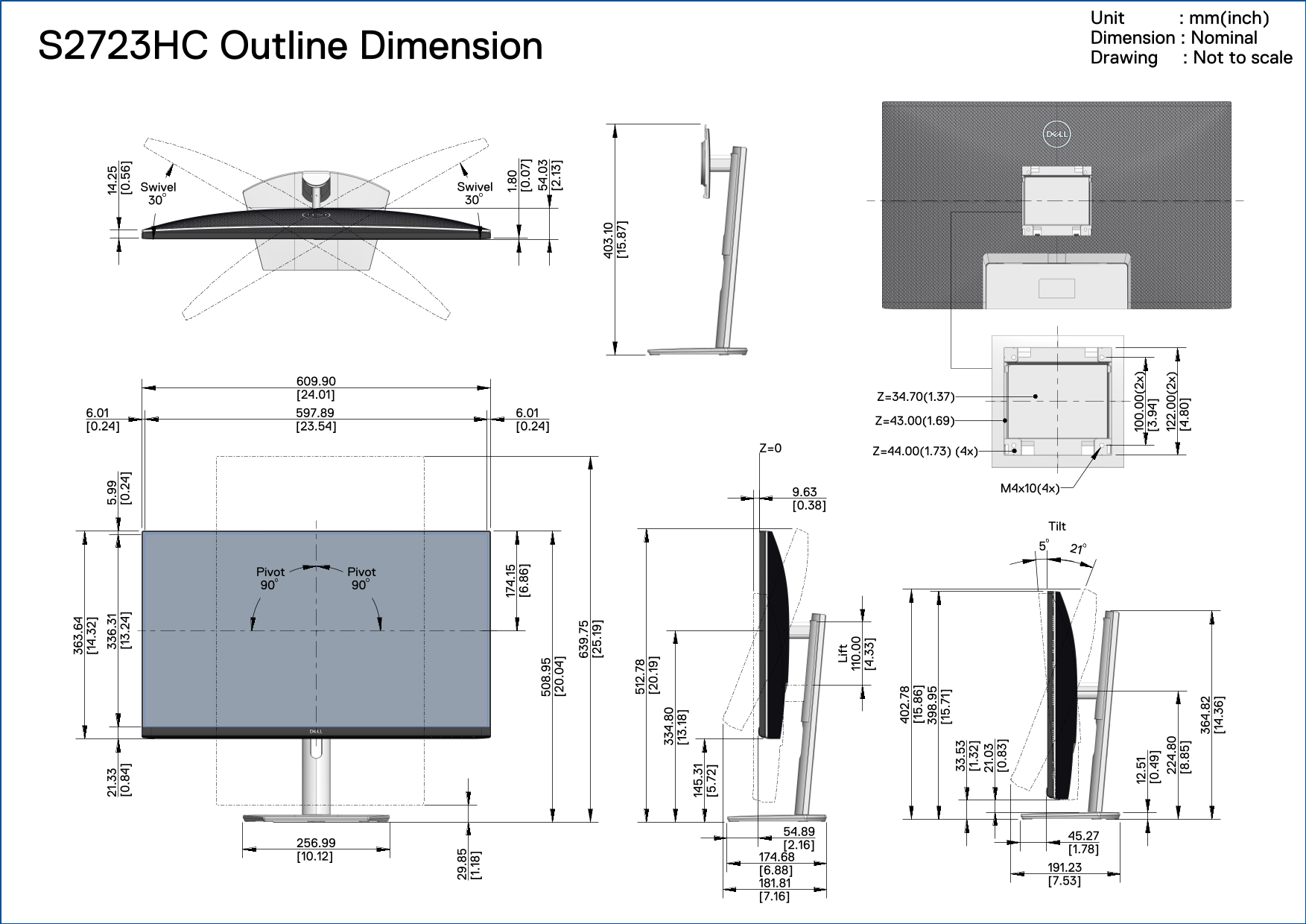 Dell S2723HC Monitor Outline Dimension - Page 1