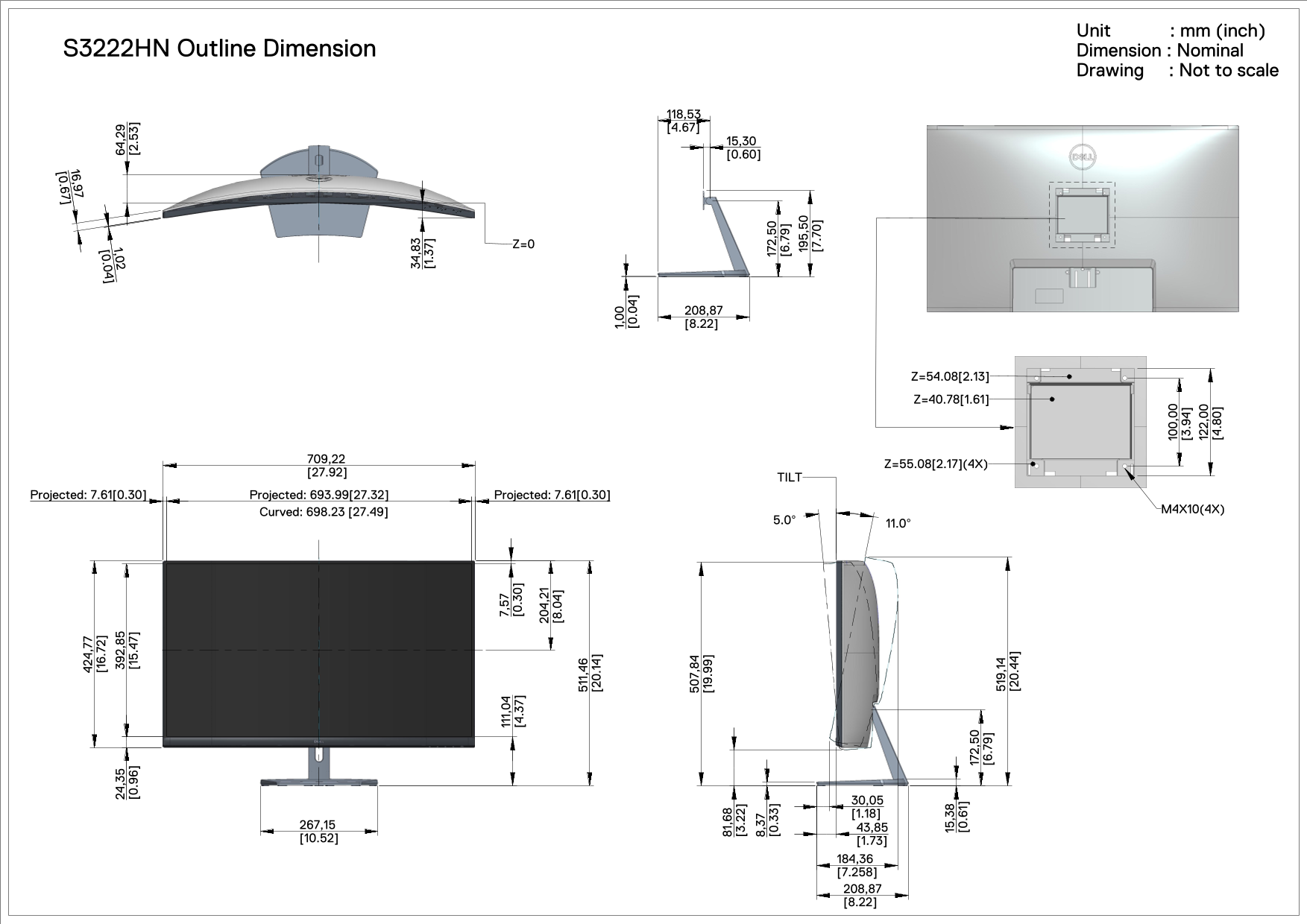 Dell S3222HN Outline Dimension - Page 1