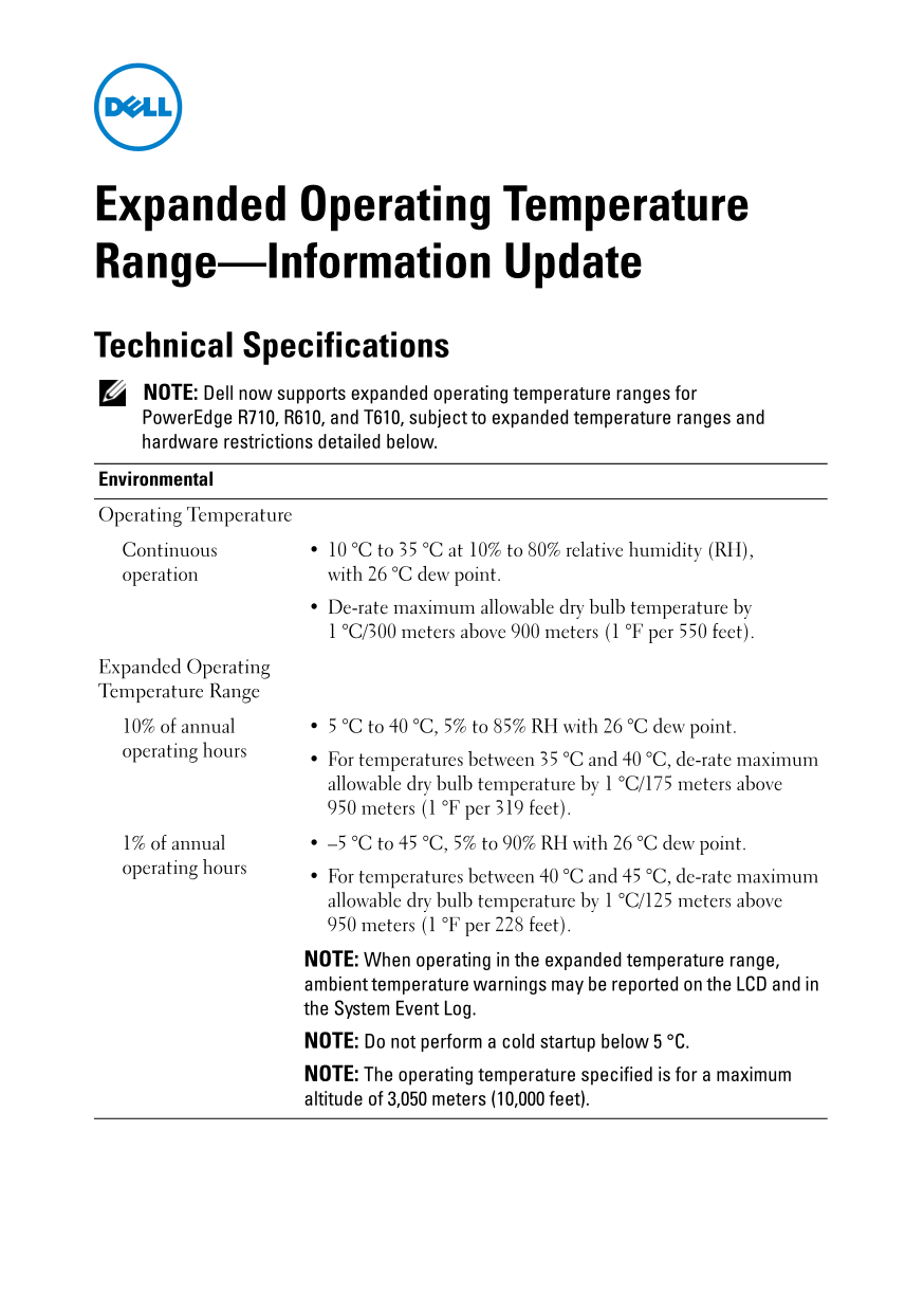 Expanded Operating Temperature Range Range—Information Update - Dell Owners' Manual - Page 1