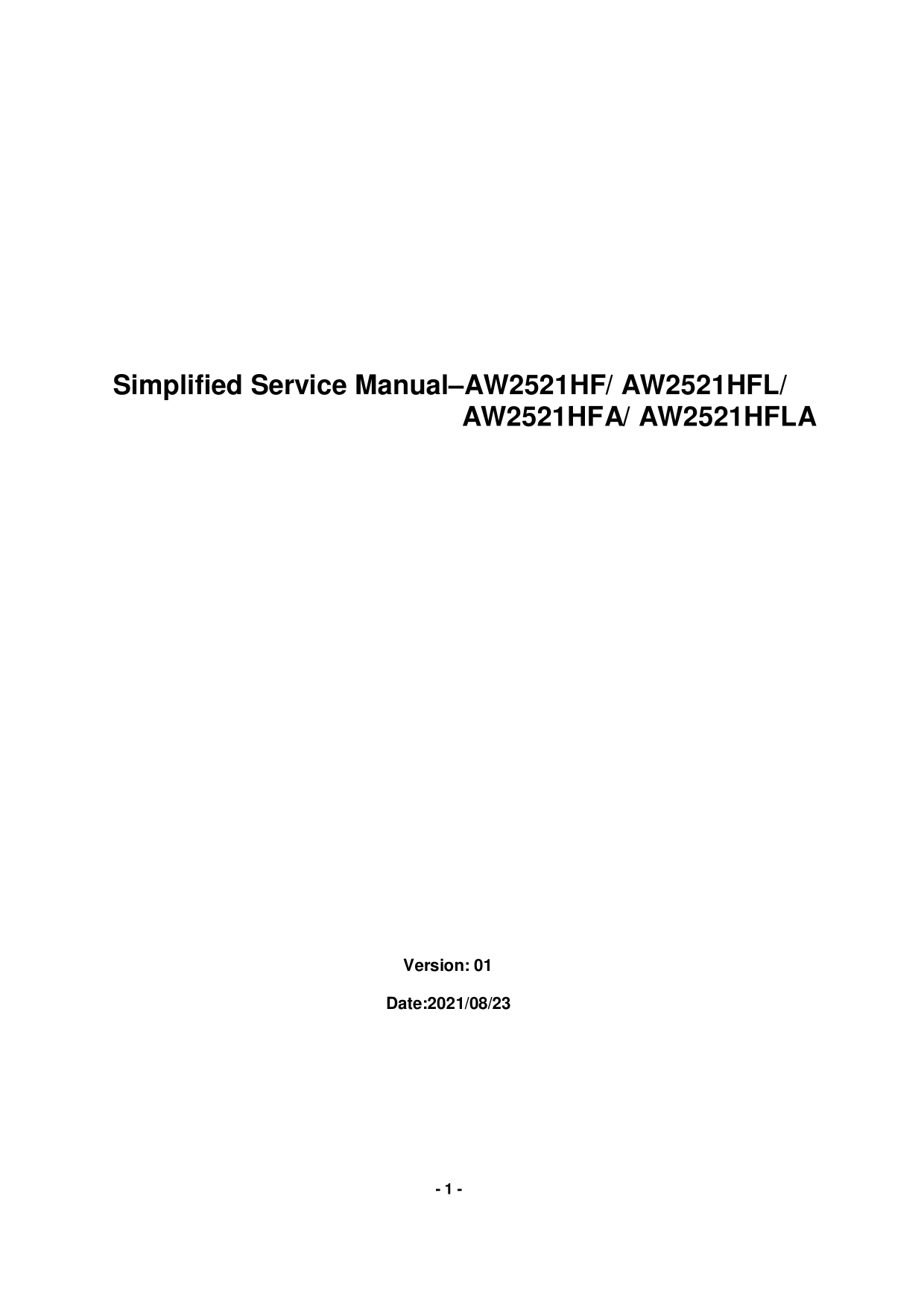 Dell AW2521HFL Monitor Simplified Service Manual - Page 1