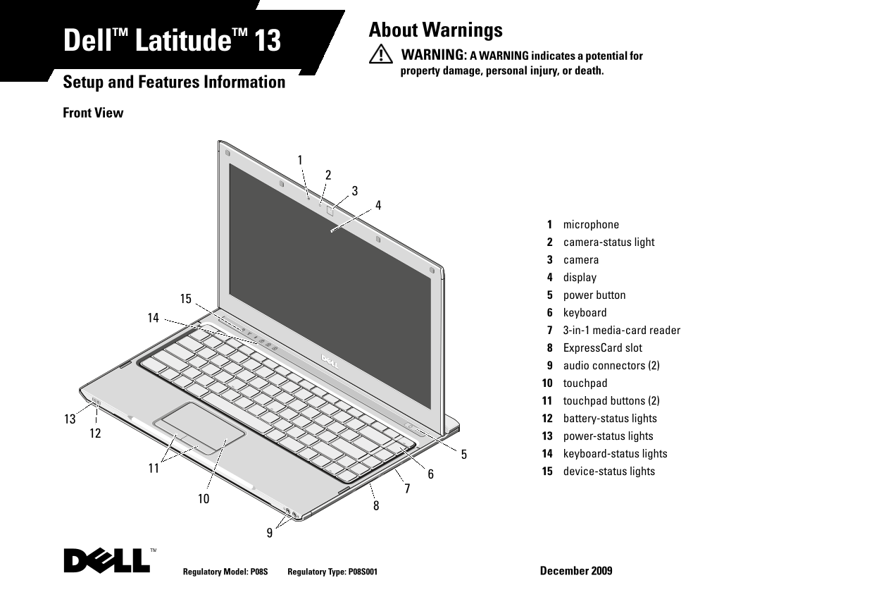 Dell Latitude 13 Setup and Features Information - Page 1