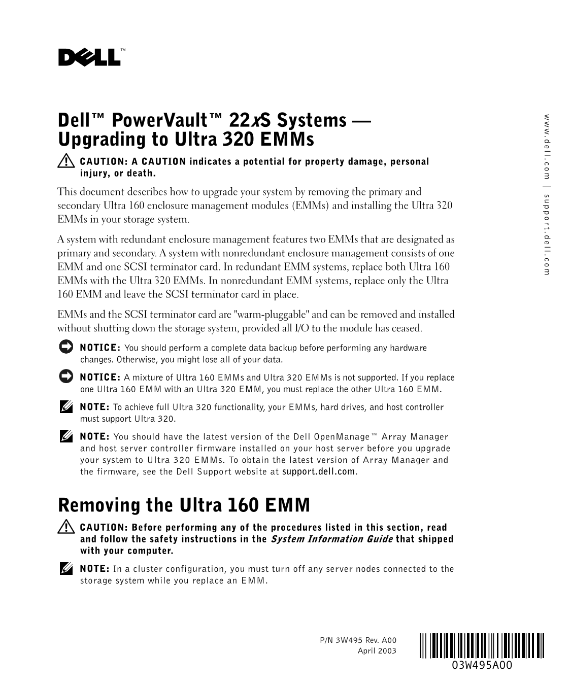 Dell PowerVault 22x S System Upgrade to Ultra 320 EMM - Page 1