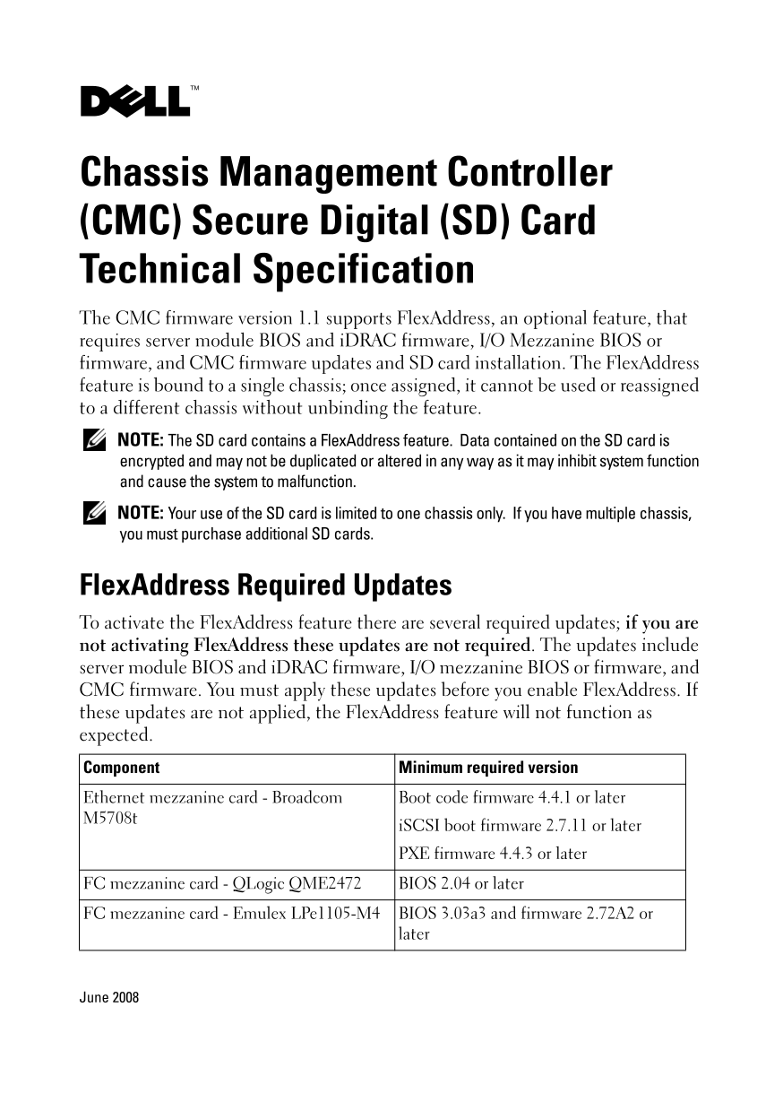 Dell Chassis Management Controller Version 2.1 User's Guide - Secure Digital Module - Page 1