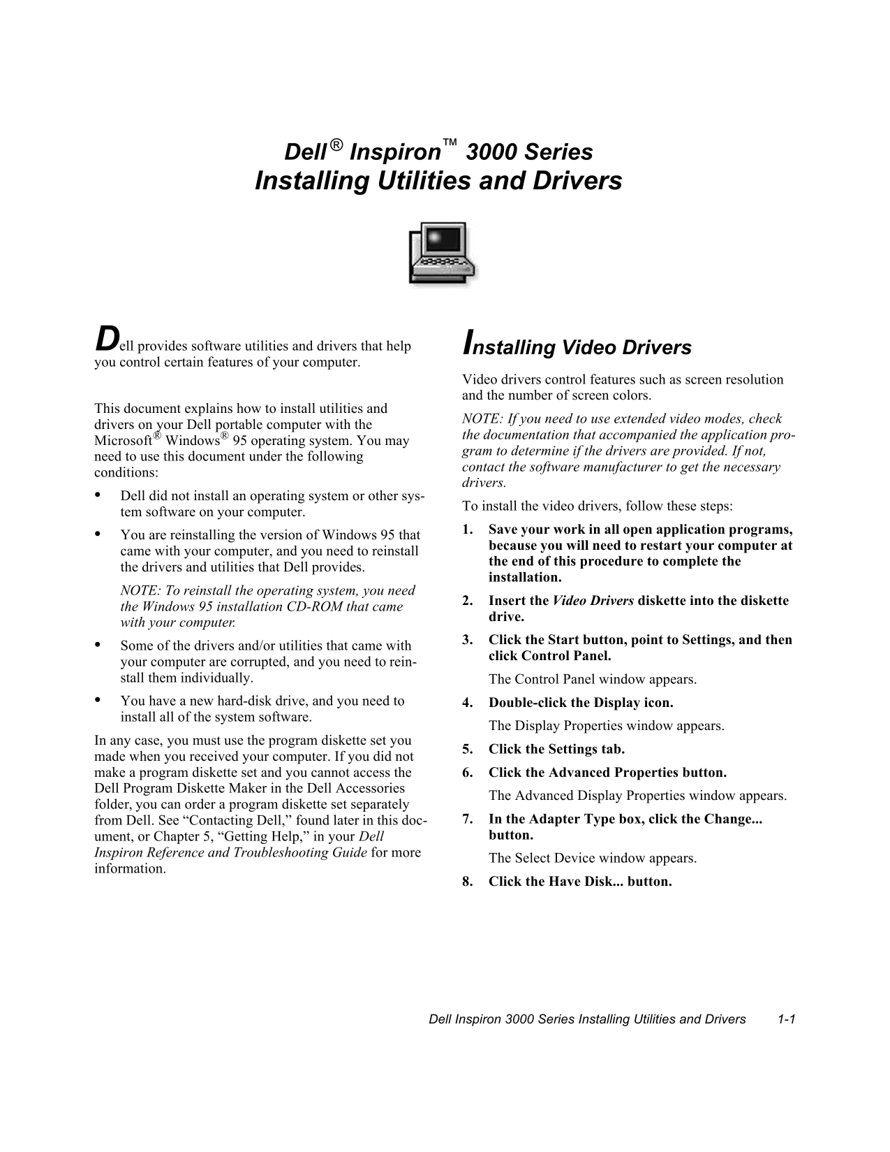 Dell Inspiron 3000 Installing Drivers and Utilities User Guide - Page 1