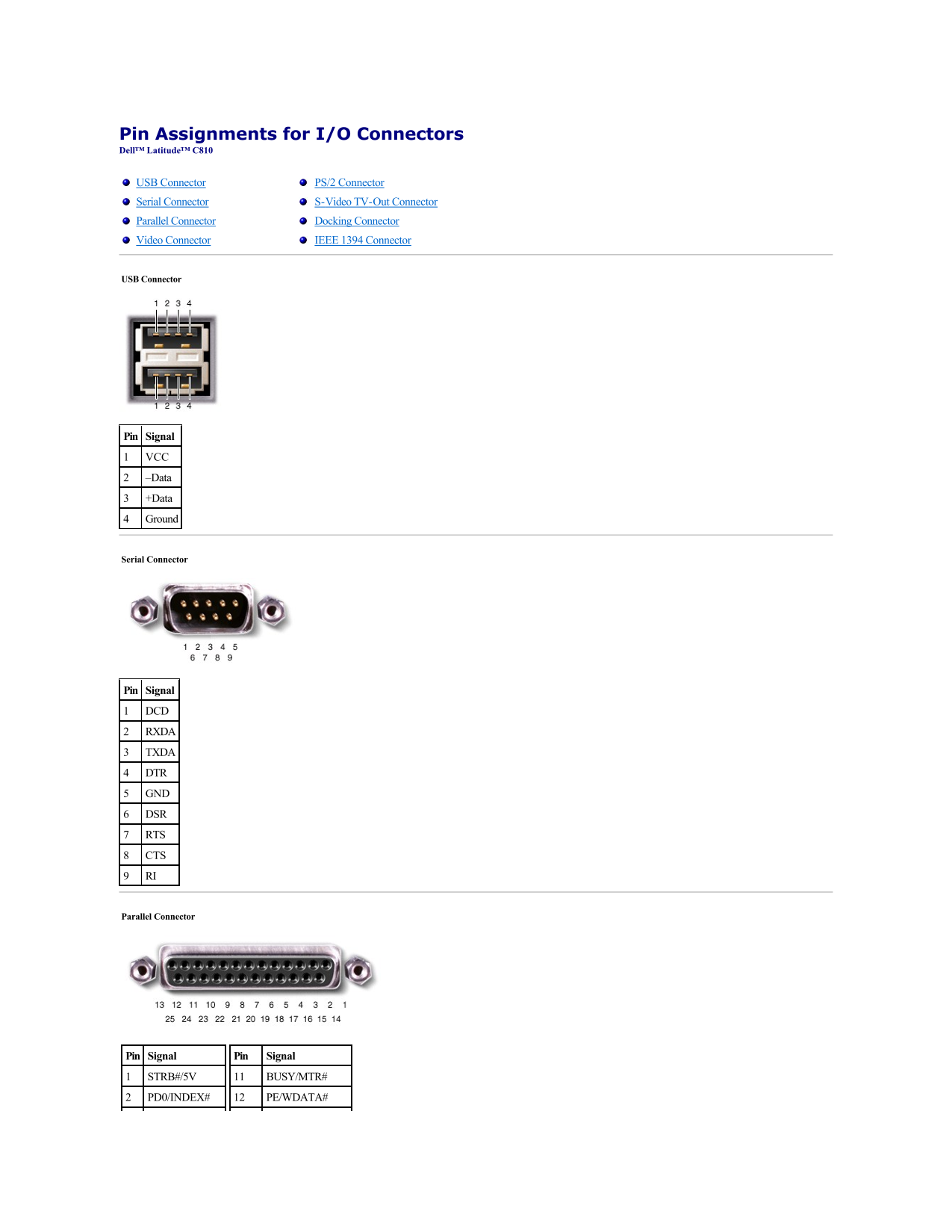 Dell Pin Assignments User's Manual - Page 1