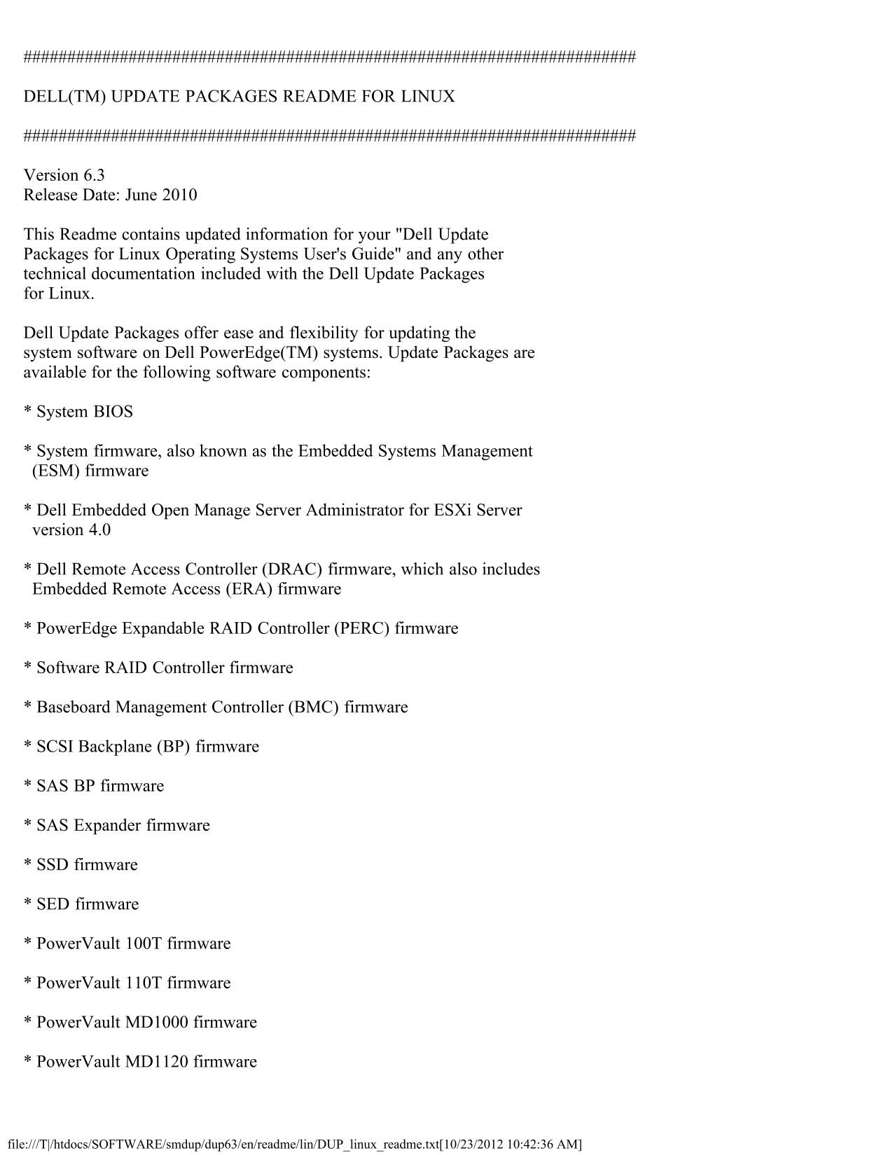 Dell Update Packages Version 6.3 Readme (For Linux) - Page 1