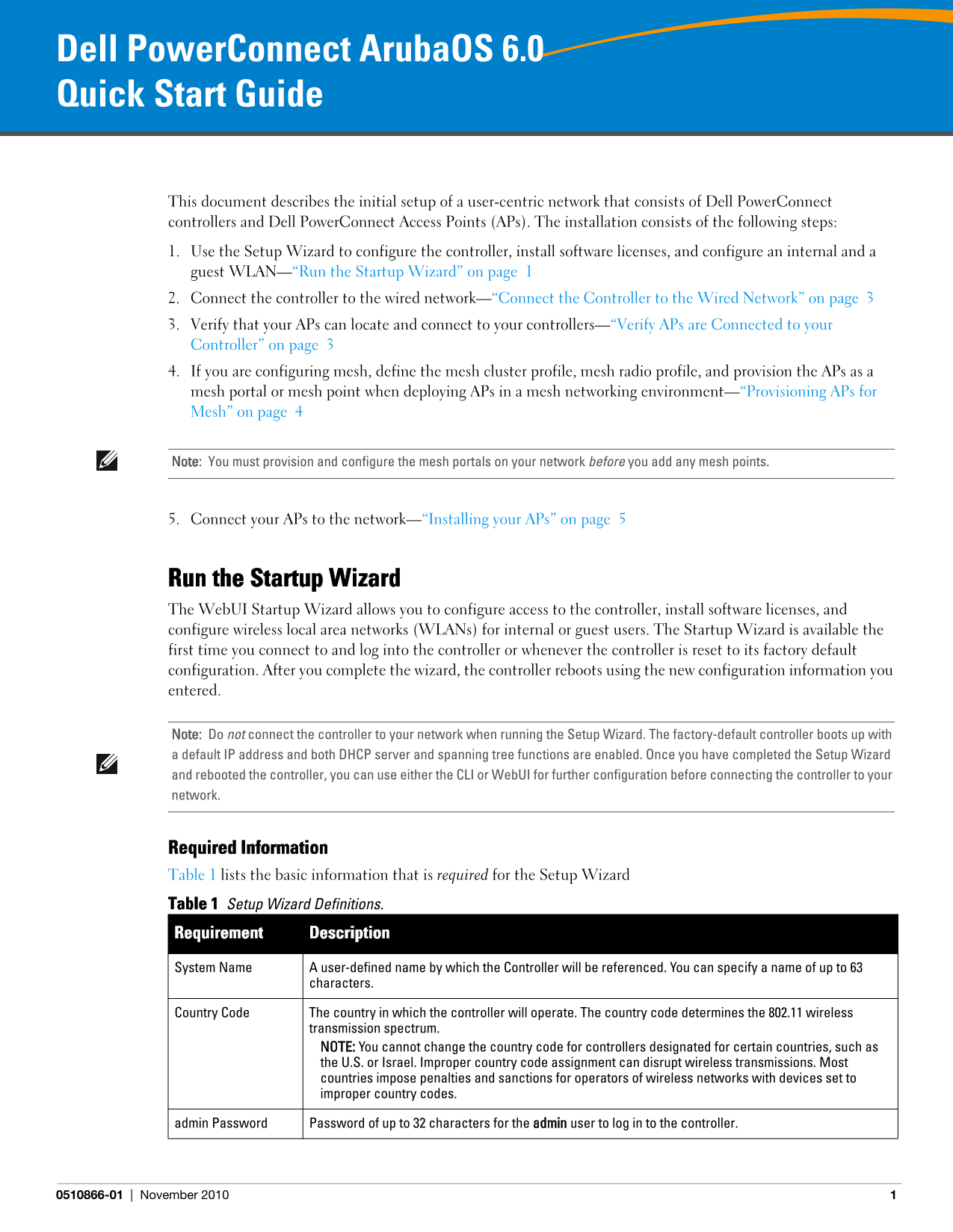 Dell PowerConnect W-650 ArubaOS 6.0 Quick Start Guide - Page 1