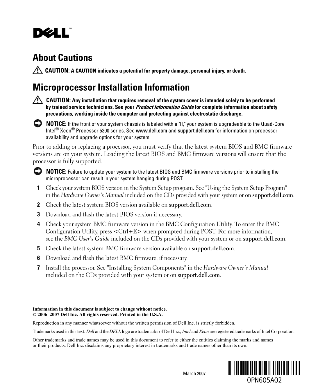 Dell Microprocessor Installation Information - Page 1