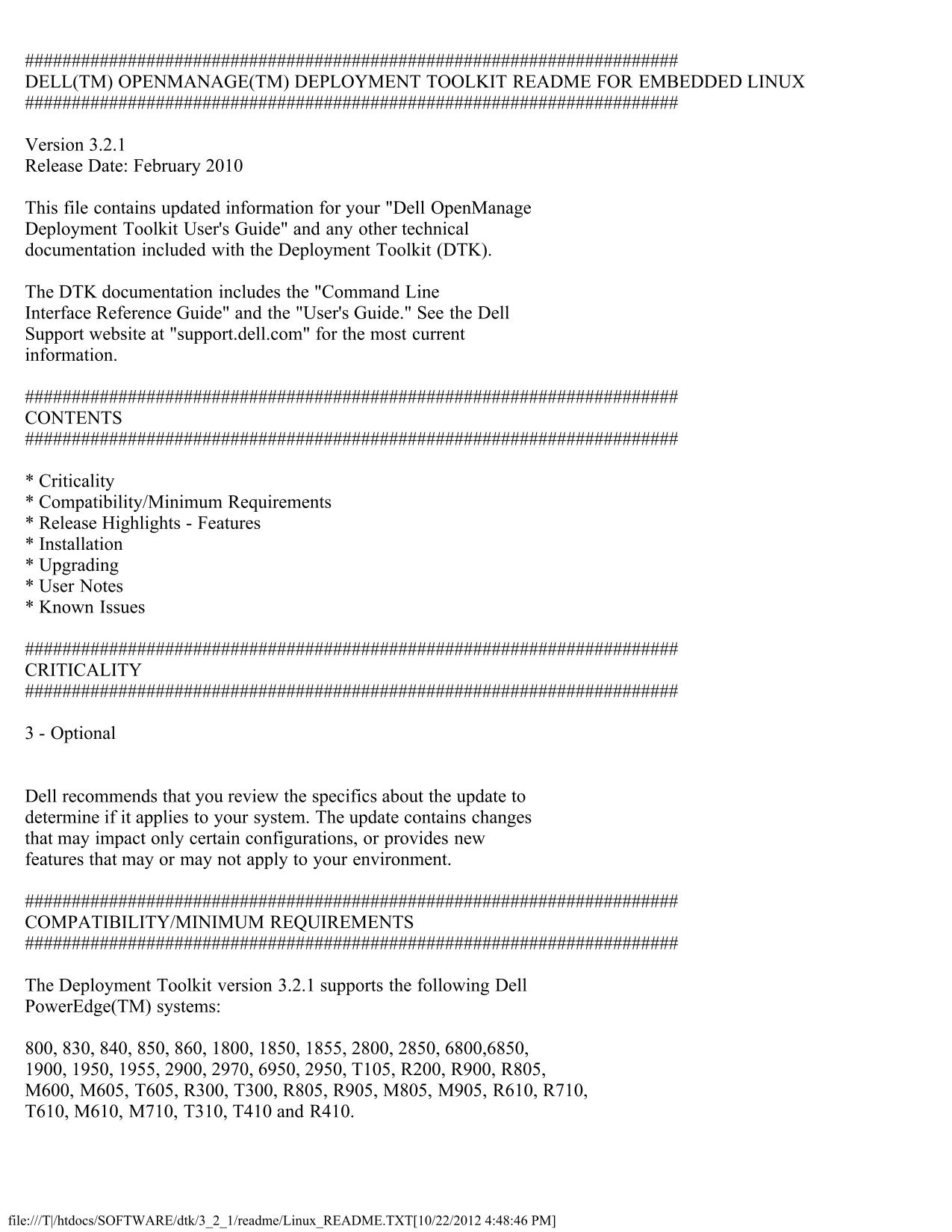 Dell OpenManage Deployment Toolkit Version 3.2.1 Readme - Linux User Guide and Manual - Page 1