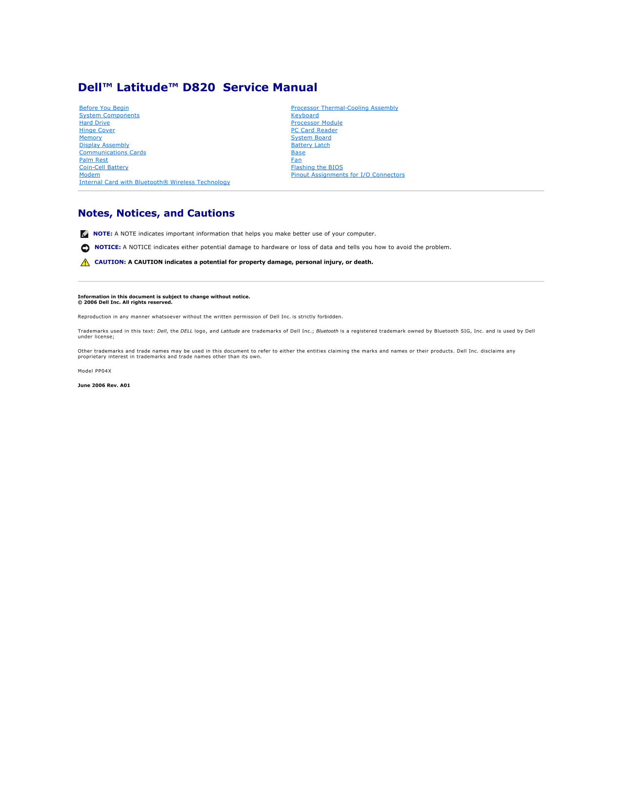 Dell Latitude D820 Service Manual - Page 1