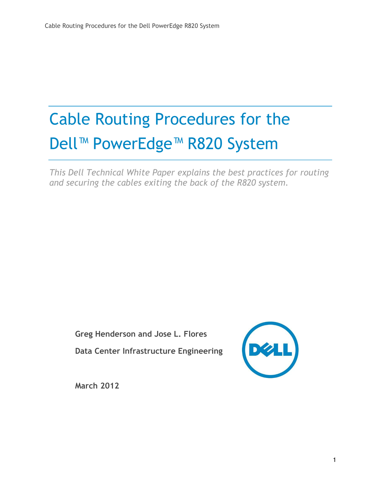 Dell Cabling for PowerEdge R820 Owner's Manual - Page 1