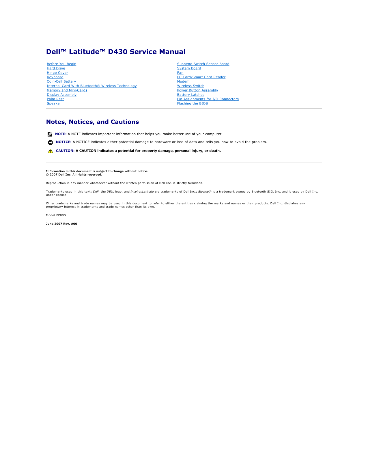 Dell Latitude D430 Service Manual - Page 1