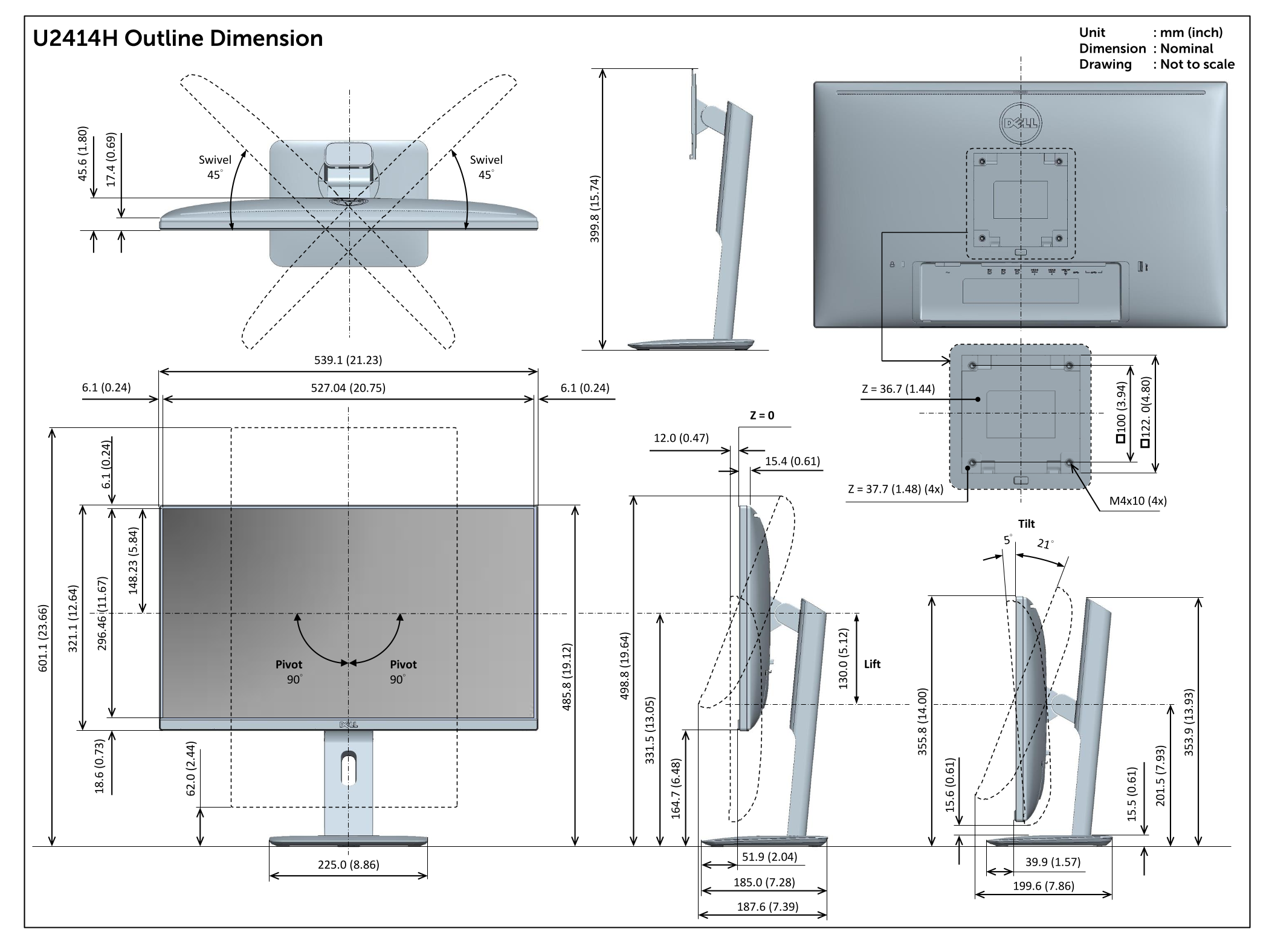 Dell U2414H Outline Drawing User's Manual - Page 1