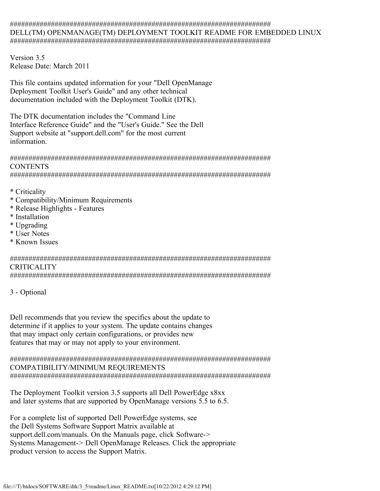 Dell Dell Dell OpenManage Deployment Toolkit Version 3.5 Readme Linux User Guide and Manual - Page 1