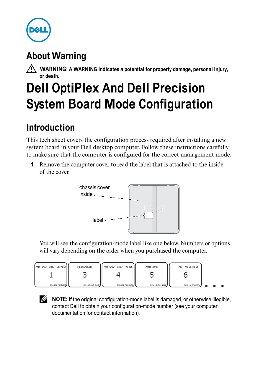 Dell OptiPlex 990 System Board Mode Configuration User's Manual - Page 1
