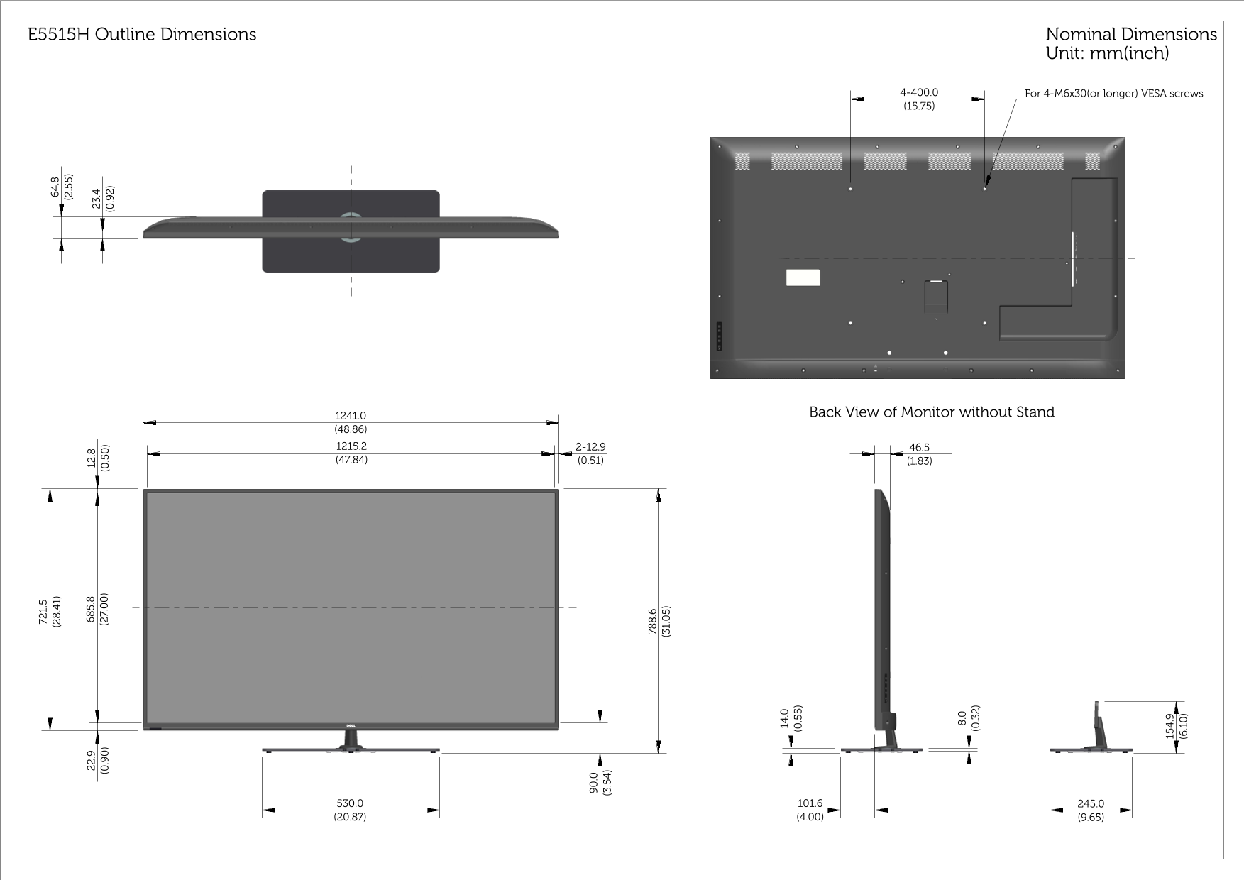 Dell E5515H Monitor Outline Dimension User Manual - Page 1