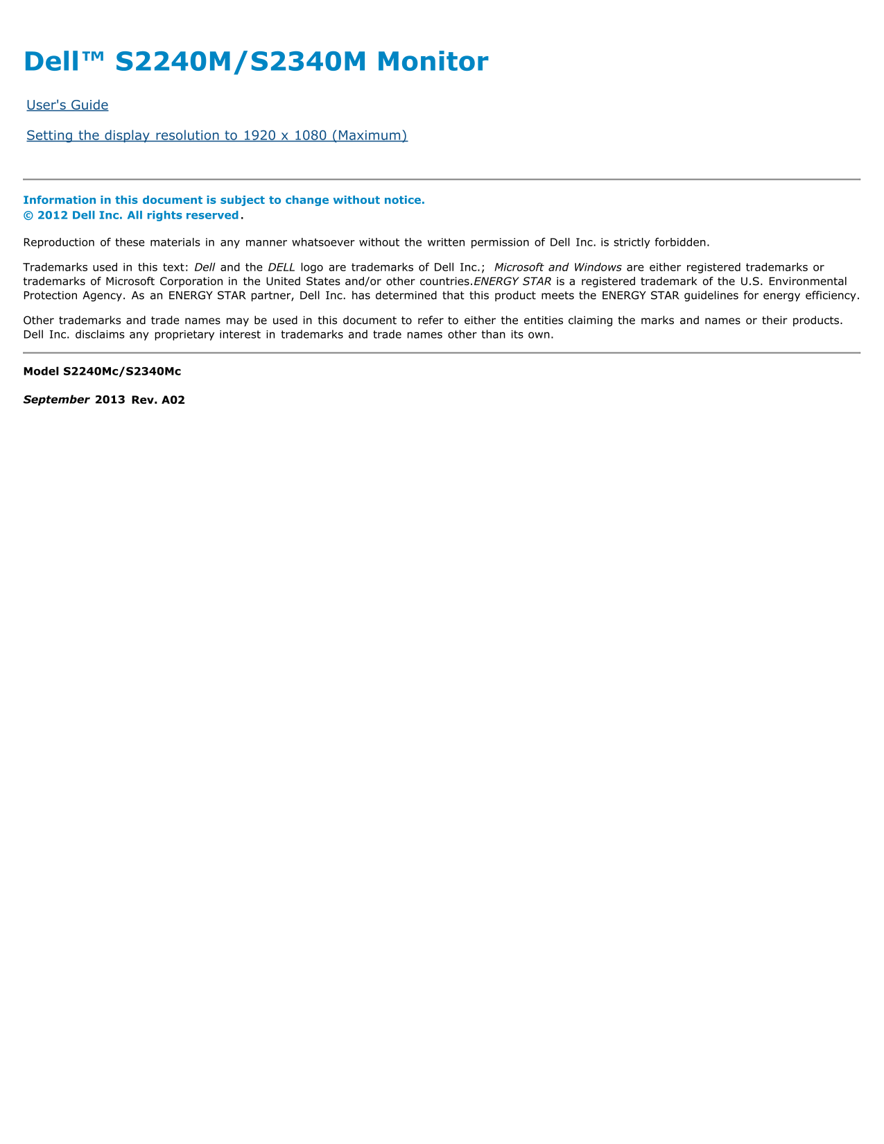 Dell S2240M User's Guide - Page 1