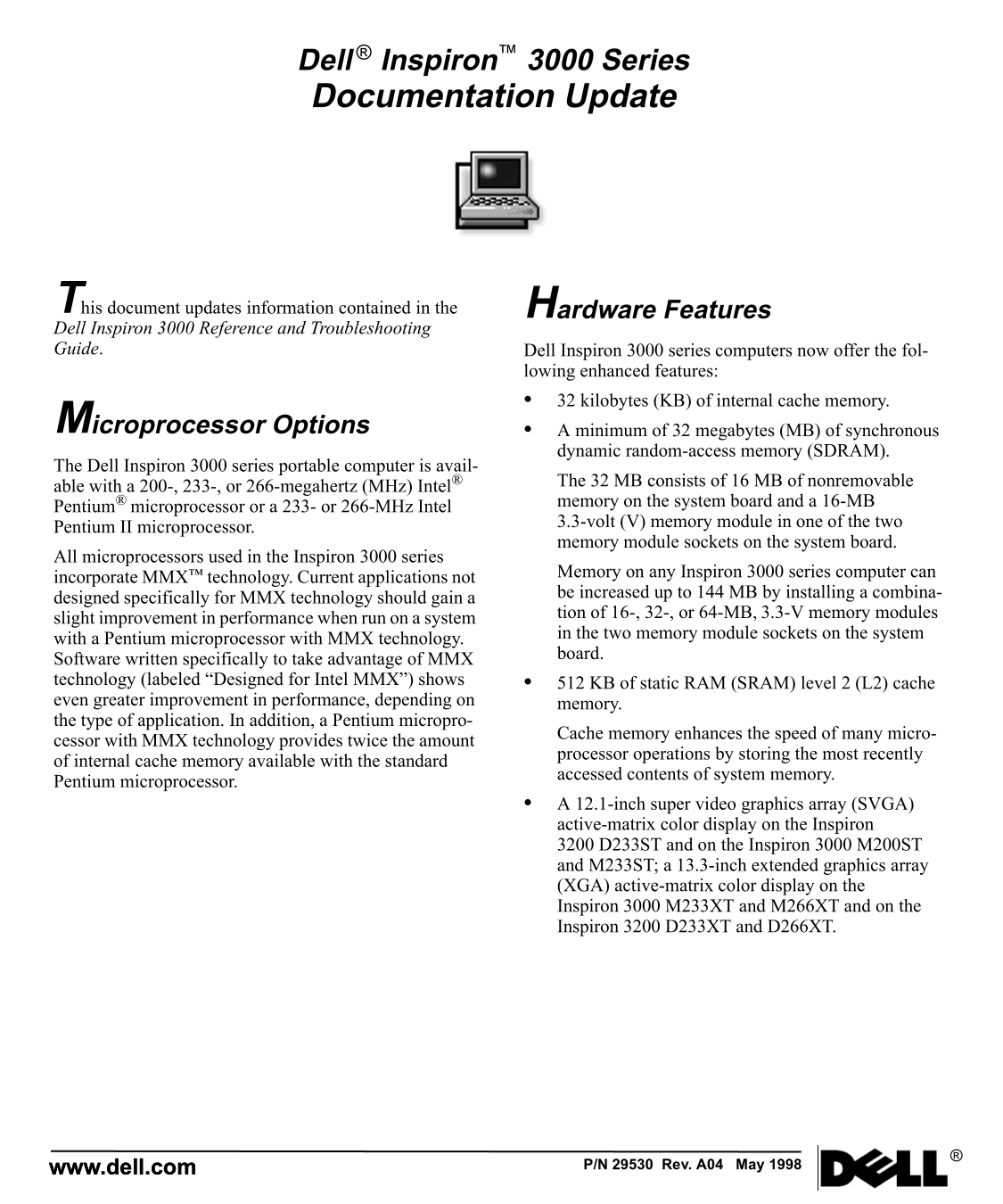 Dell Inspiron 3000 Reference and Troubleshooting Guide - Update - Page 1