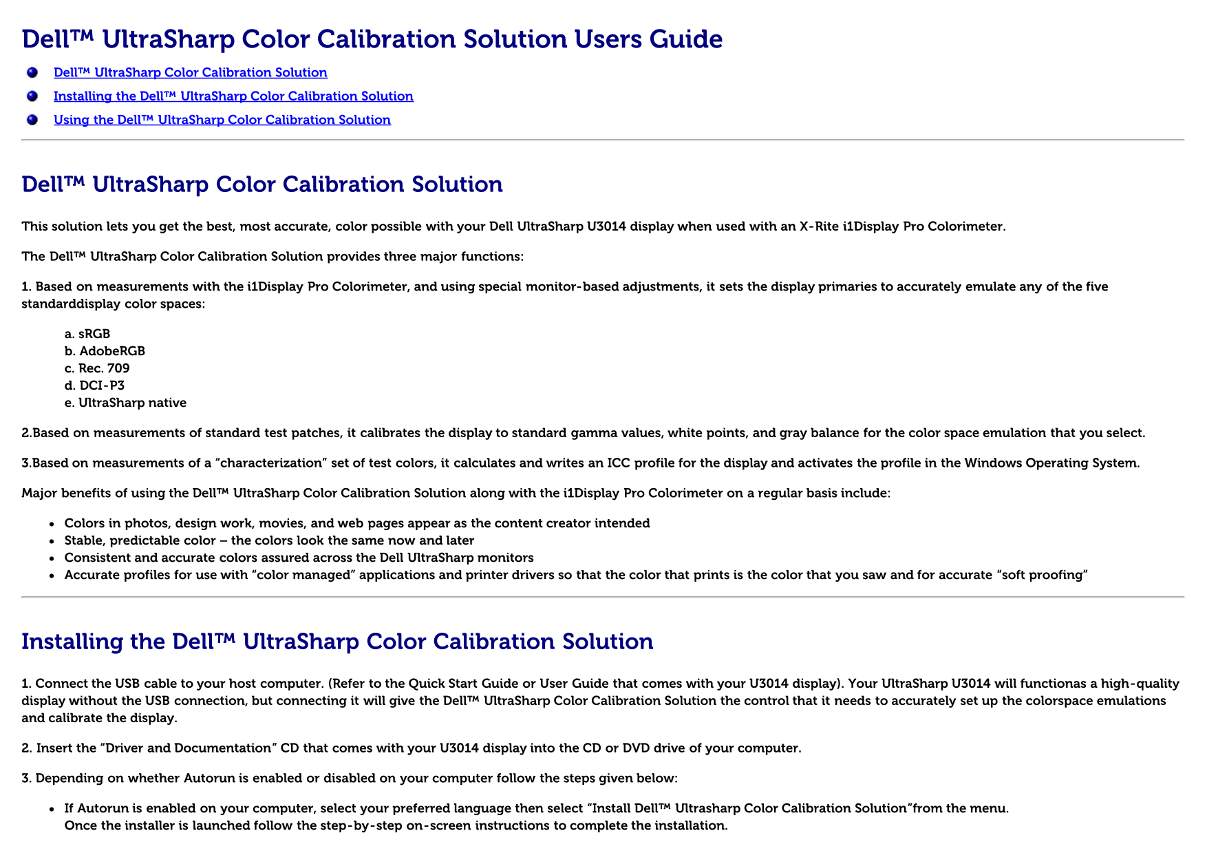 Dell U3014 Color Calibration Install Instructions & User Guide - Page 1
