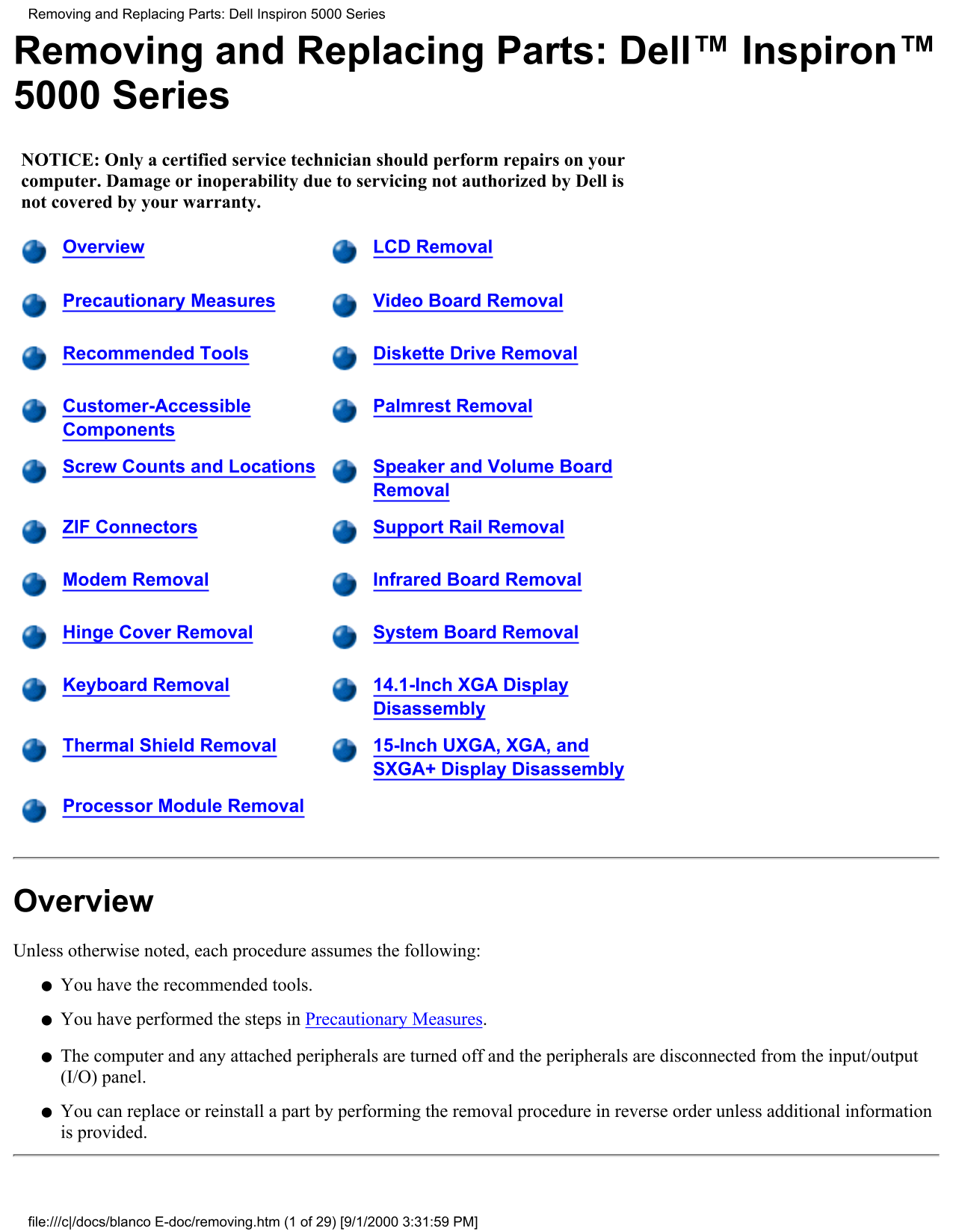 Dell Inspiron 5000e Service Manual - Page 1