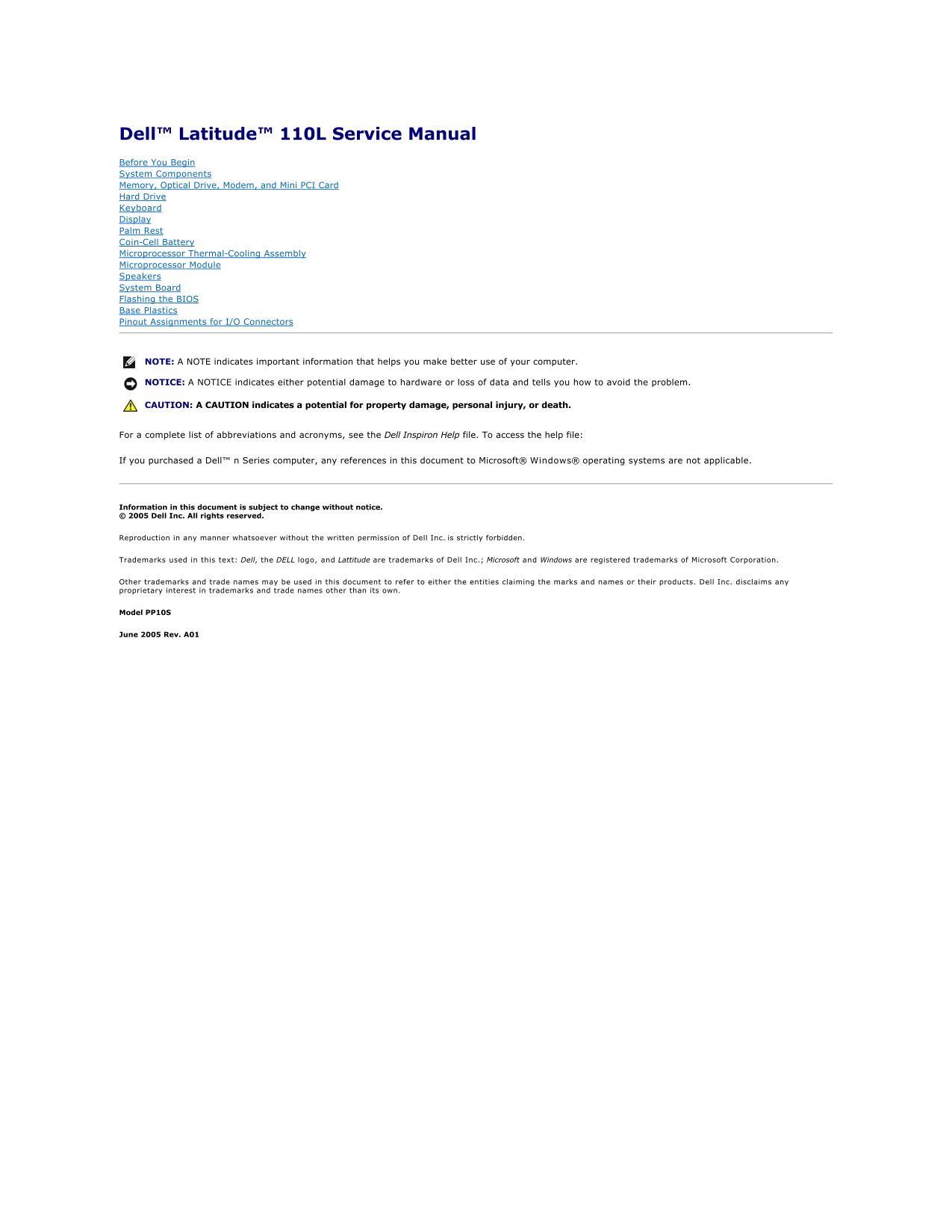 Dell Latitude 110L Service Manual - Page 1