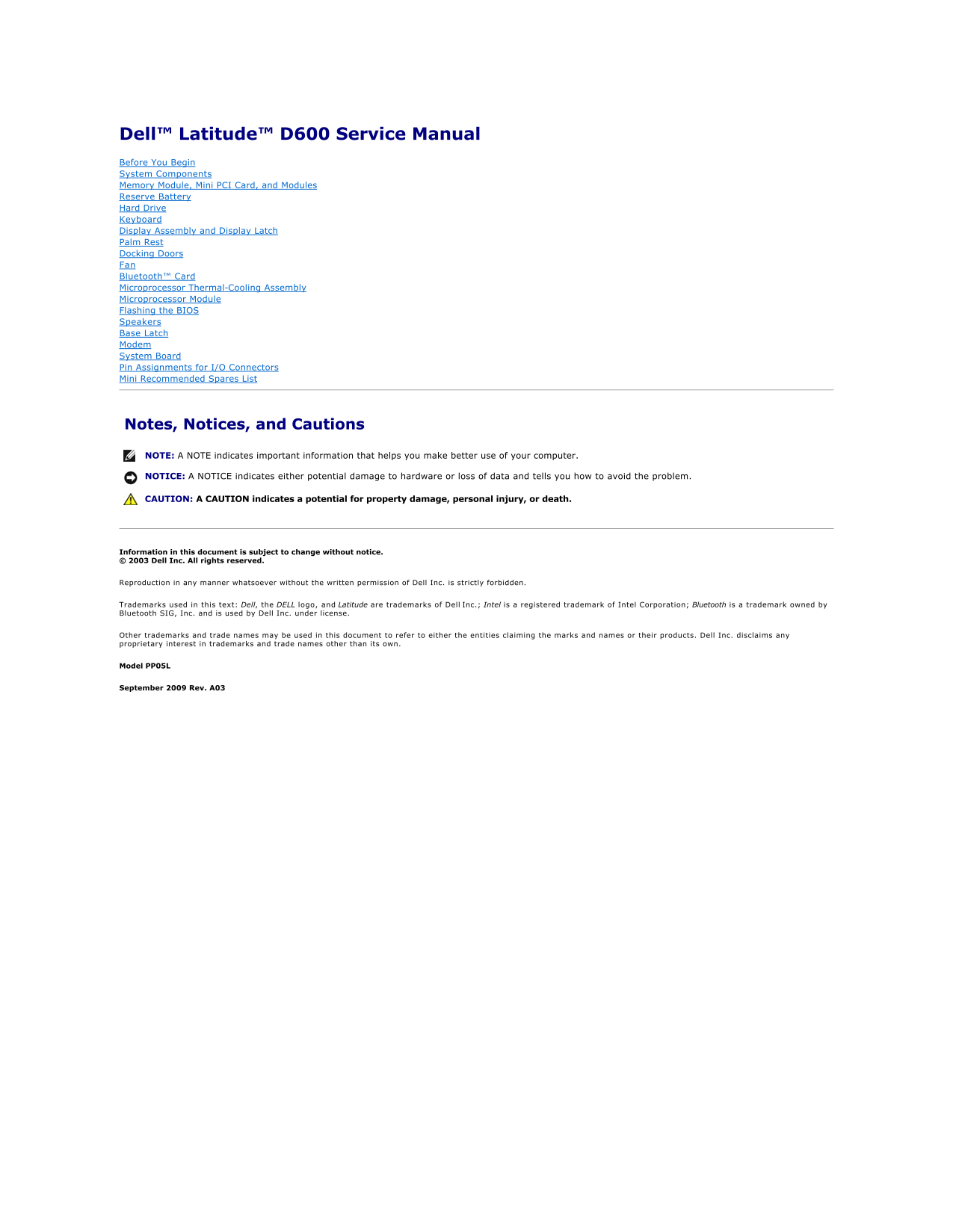 Dell Latitude D600 Service Manual - Page 1