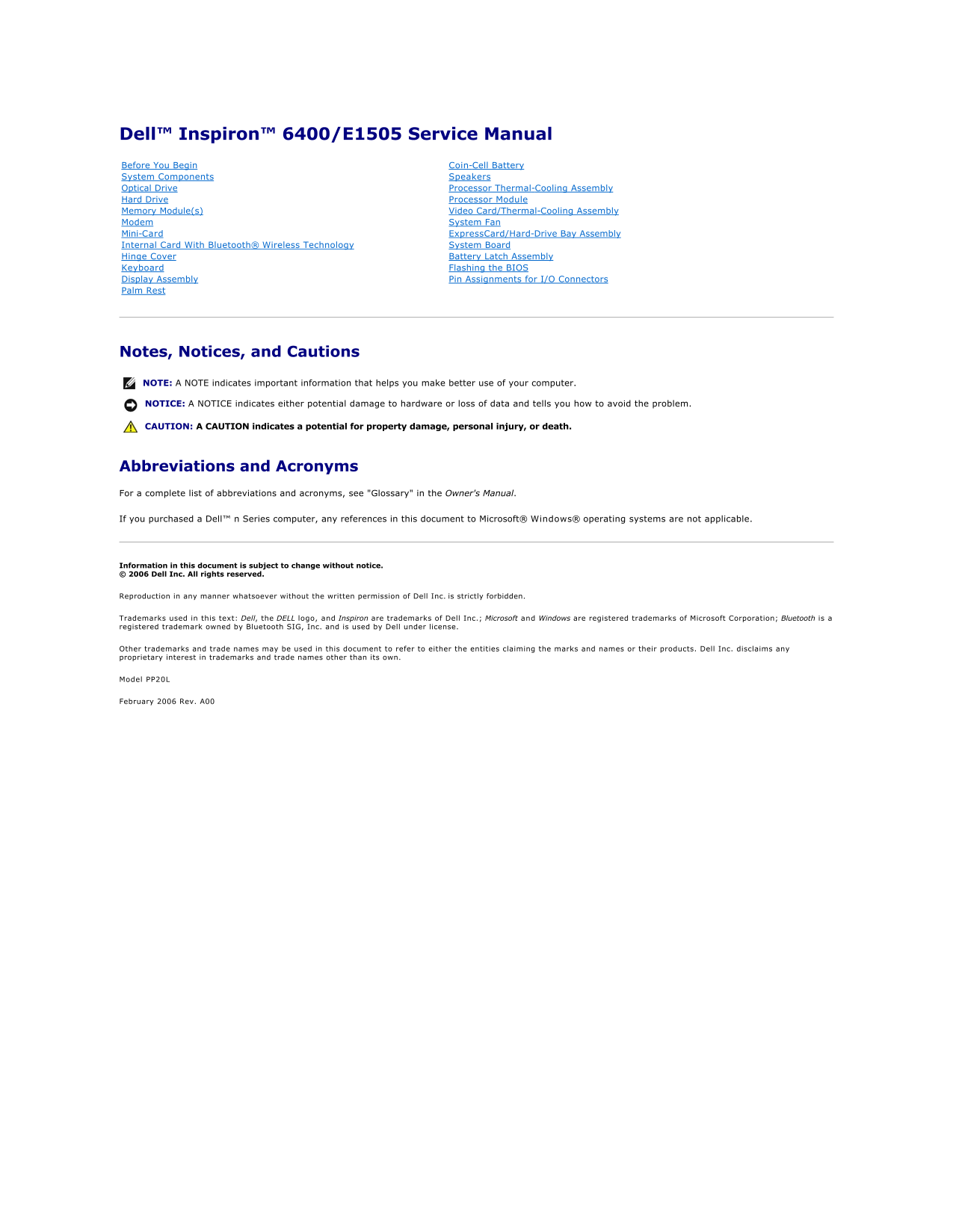 Dell Inspiron 6400 Service Manual - Page 1