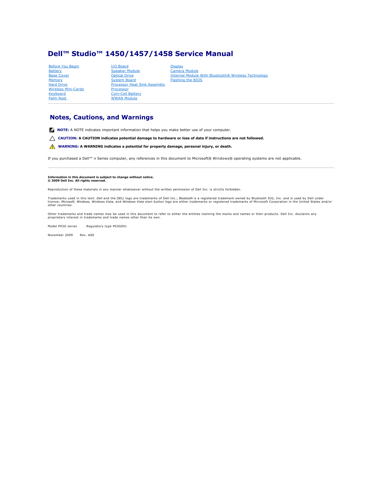 Dell Studio 1450 1457 1458 Service ManualNote: The document type "Service Manual" and the Chinese terms for it have been removed, as per rule #3. - Page 1