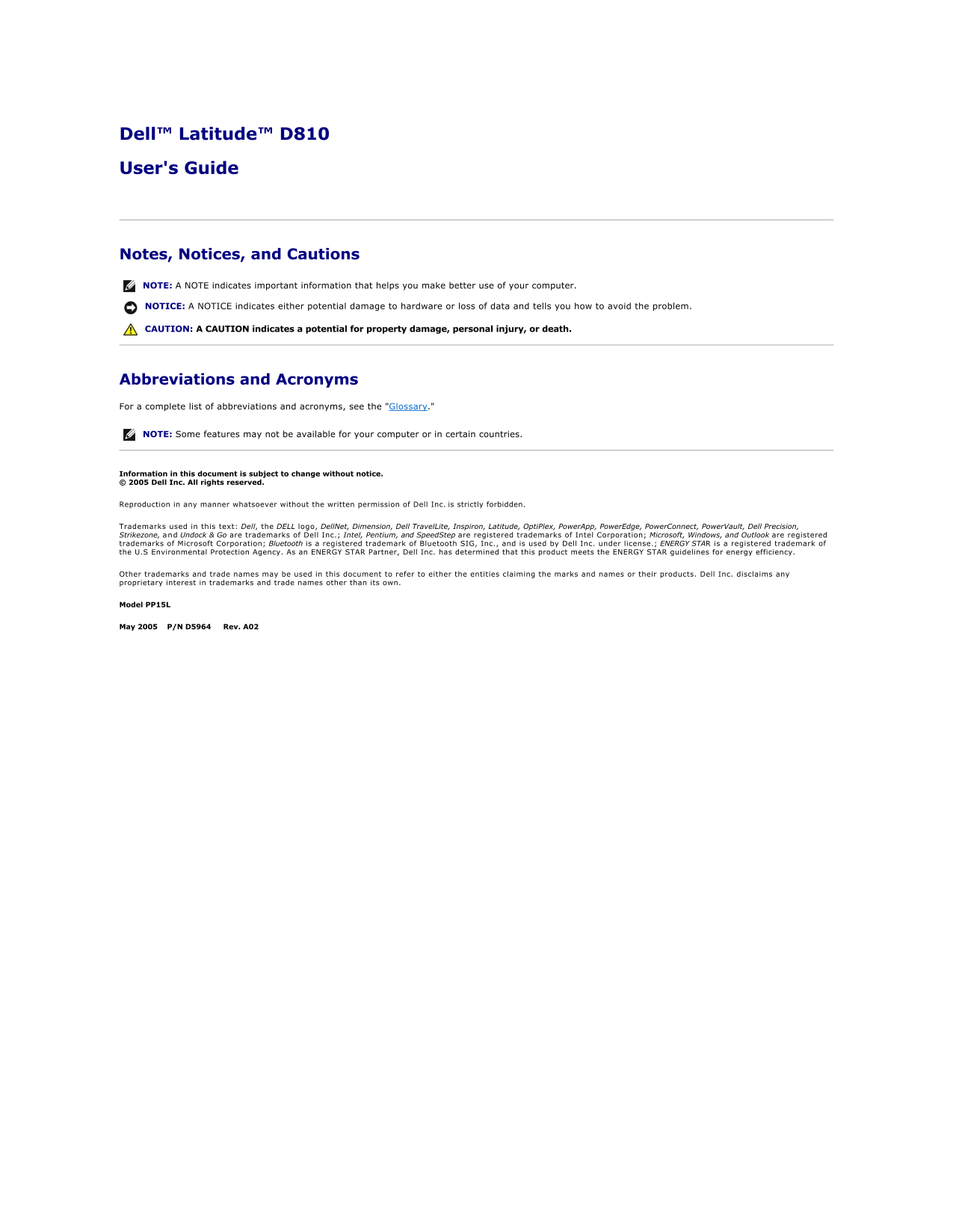 Dell Latitude D810 User's Guide - Page 1
