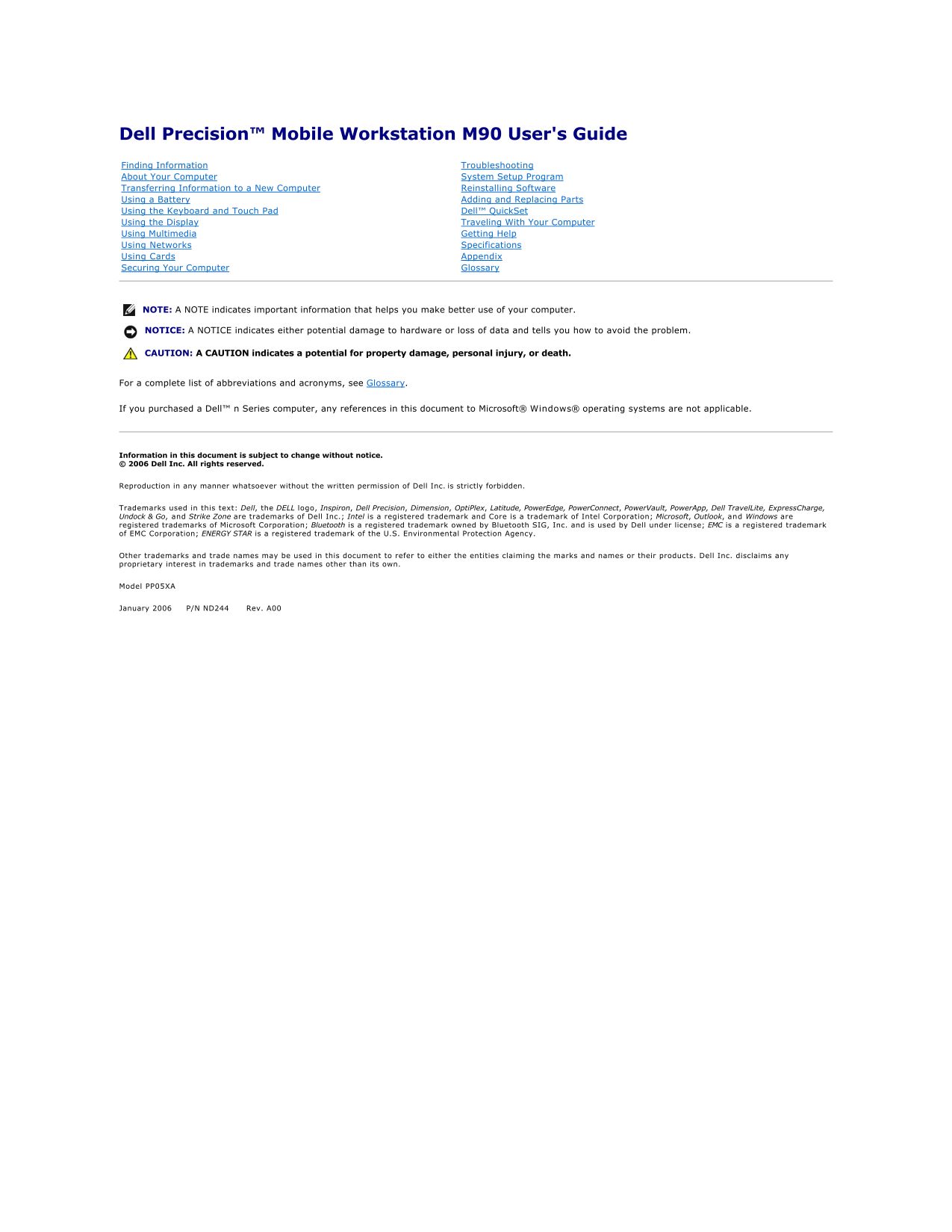 Dell Precision Mobile Workstation M90 User's Guide - Page 1