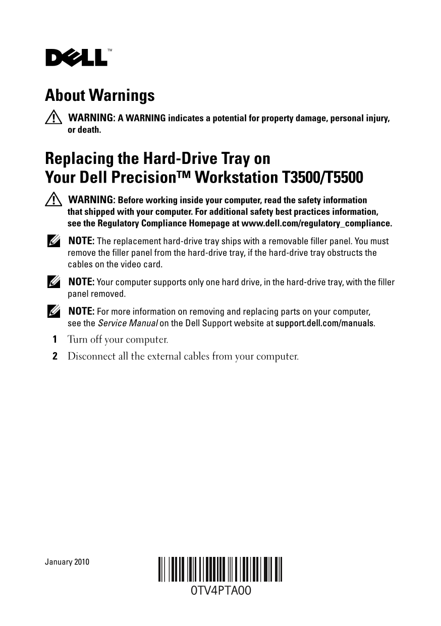 Dell Setup and Features Information Tech Sheet, Owner's Manual - Page 1