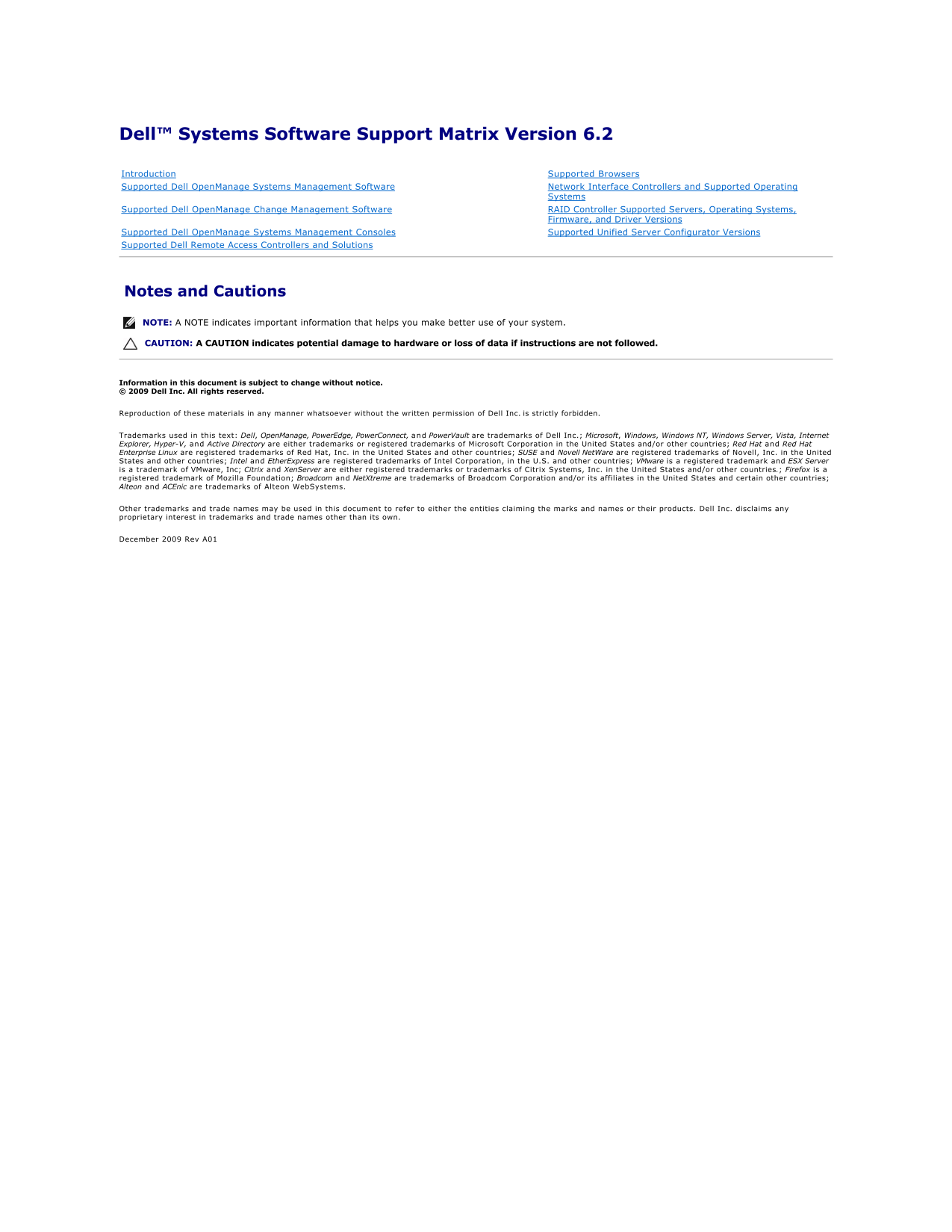 Dell OpenManage Software 6.2 Support Matrix Owner's Manual - Page 1