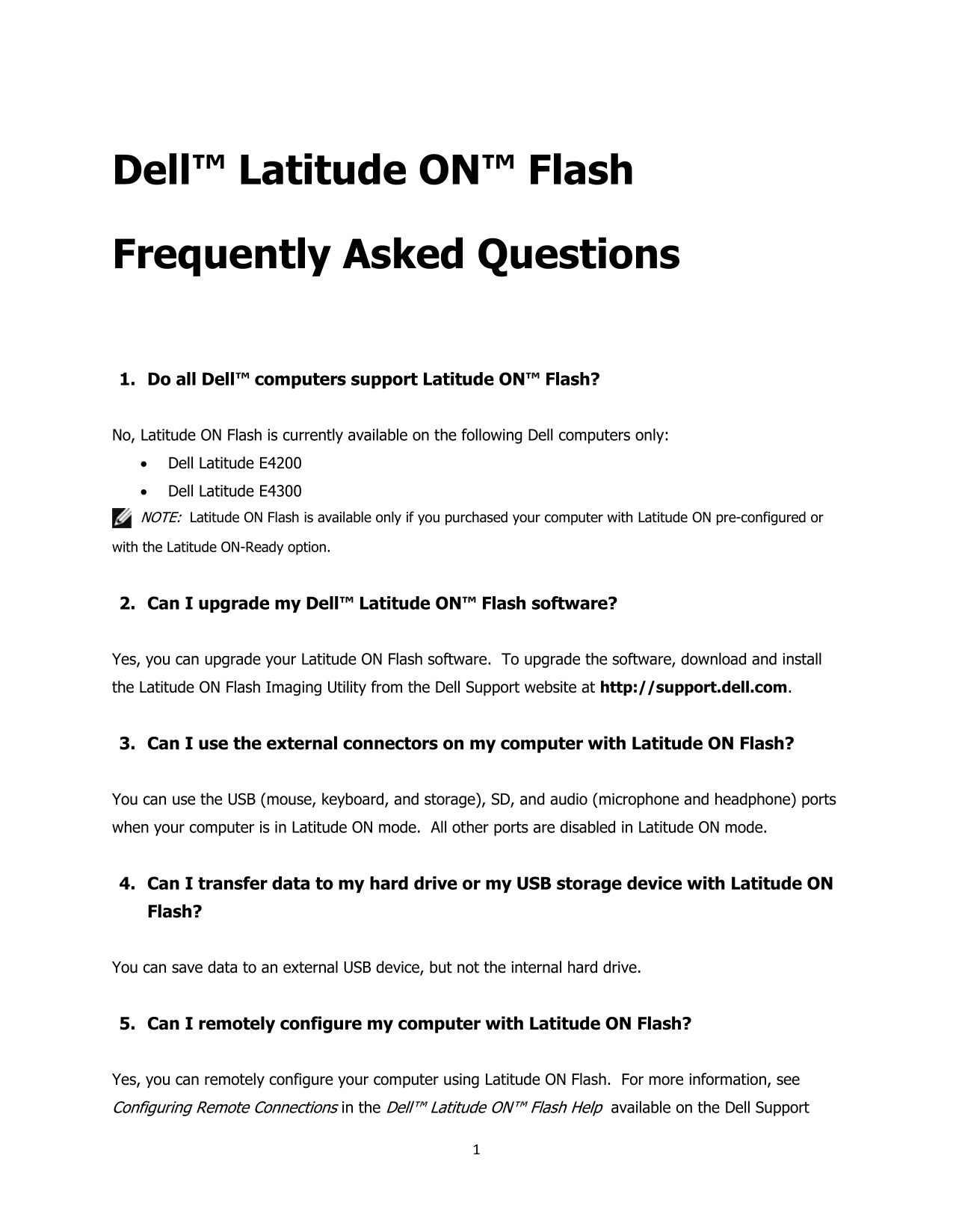 Dell Precision M6500 Frequently Asked Questions Owner's Manual - Page 1