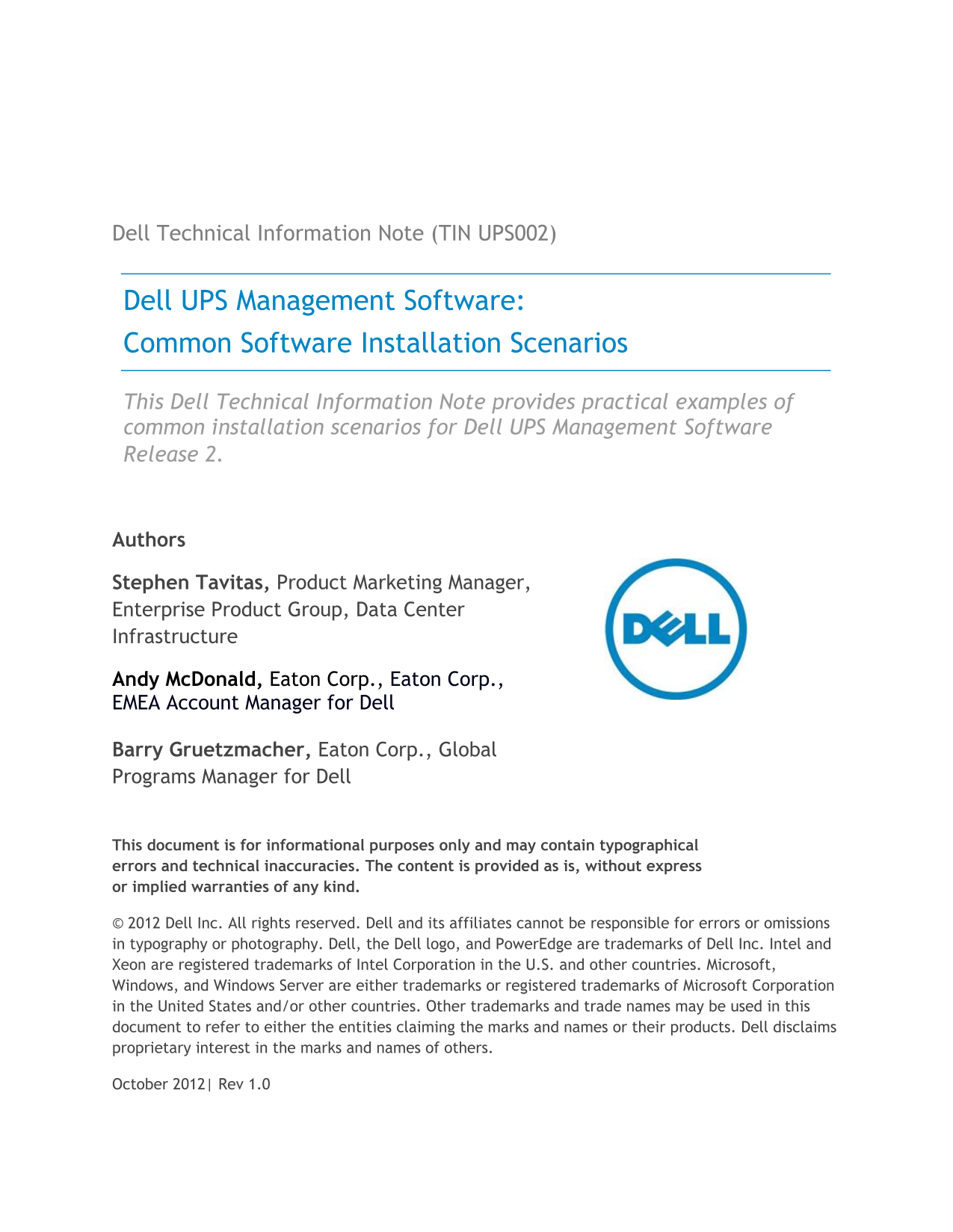 Dell UPS Management Software - Common Software Installation Scenarios User Guide - Page 1