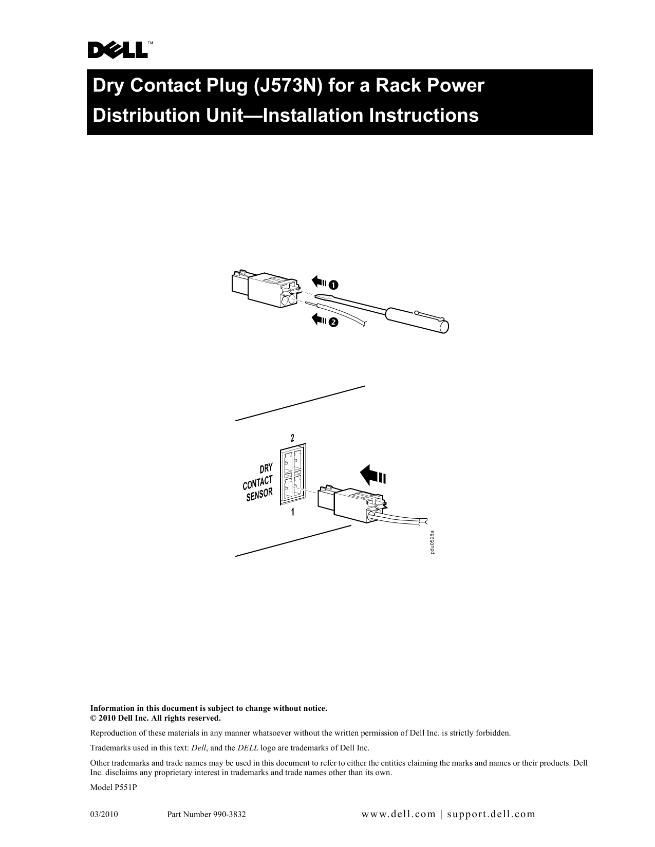 Dell J573N Dry Contact Plug for Rack Power Distribution Unit - Installation Instructions - Page 1